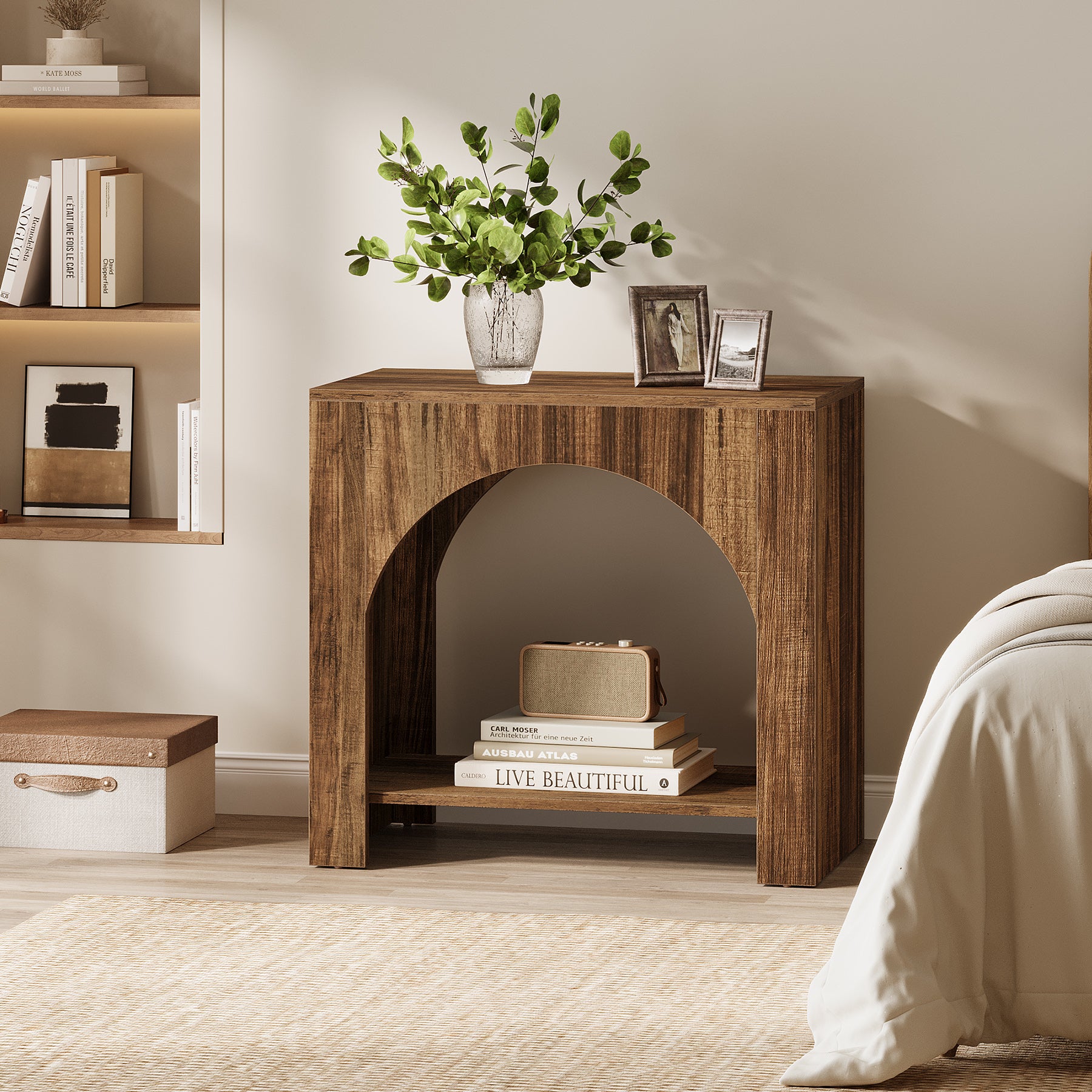 27" Nightstand, Farmhouse Bedside Table with Storage