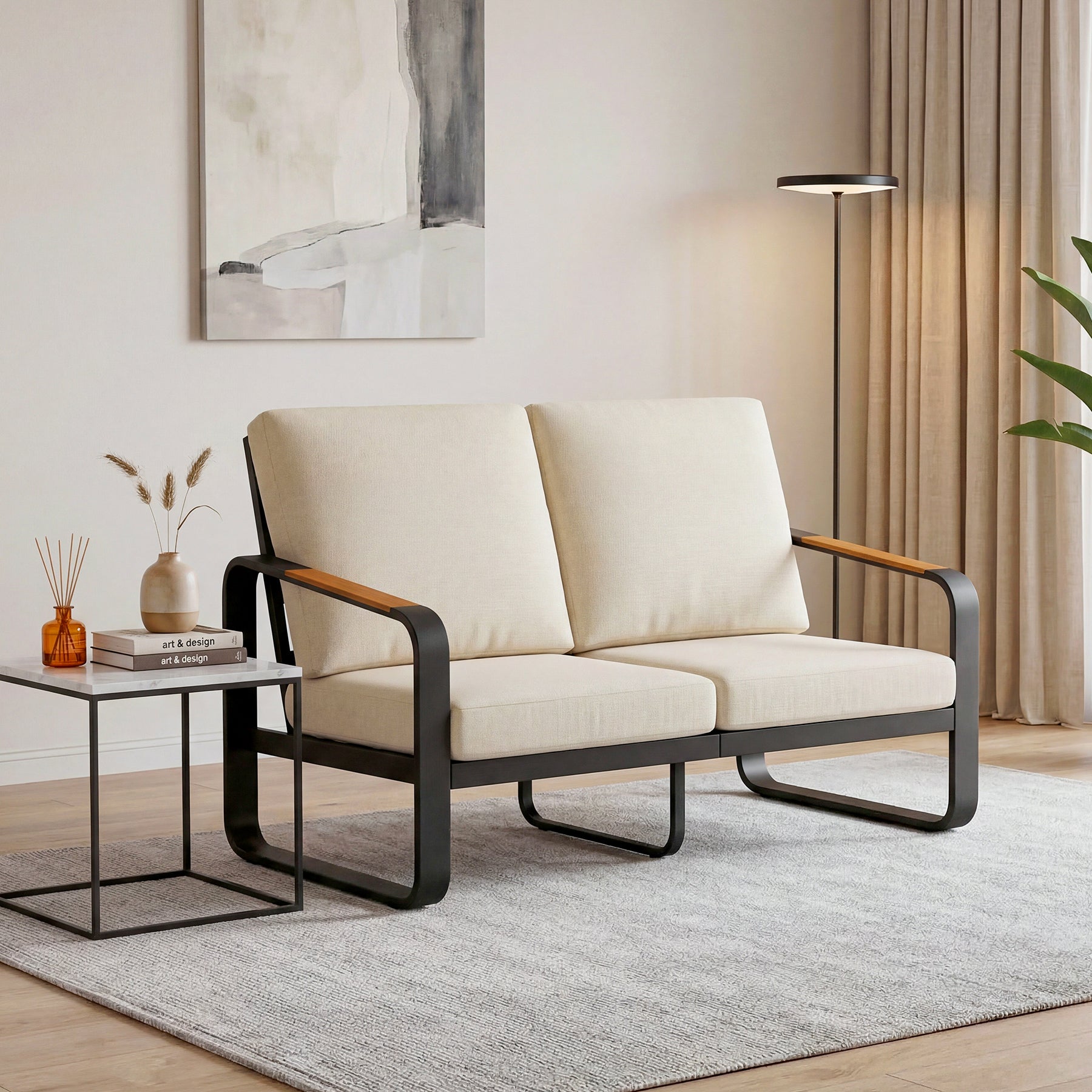 54.3" Wide Loveseat Sofa, Outdoor Patio Sofa With Removable Cushions