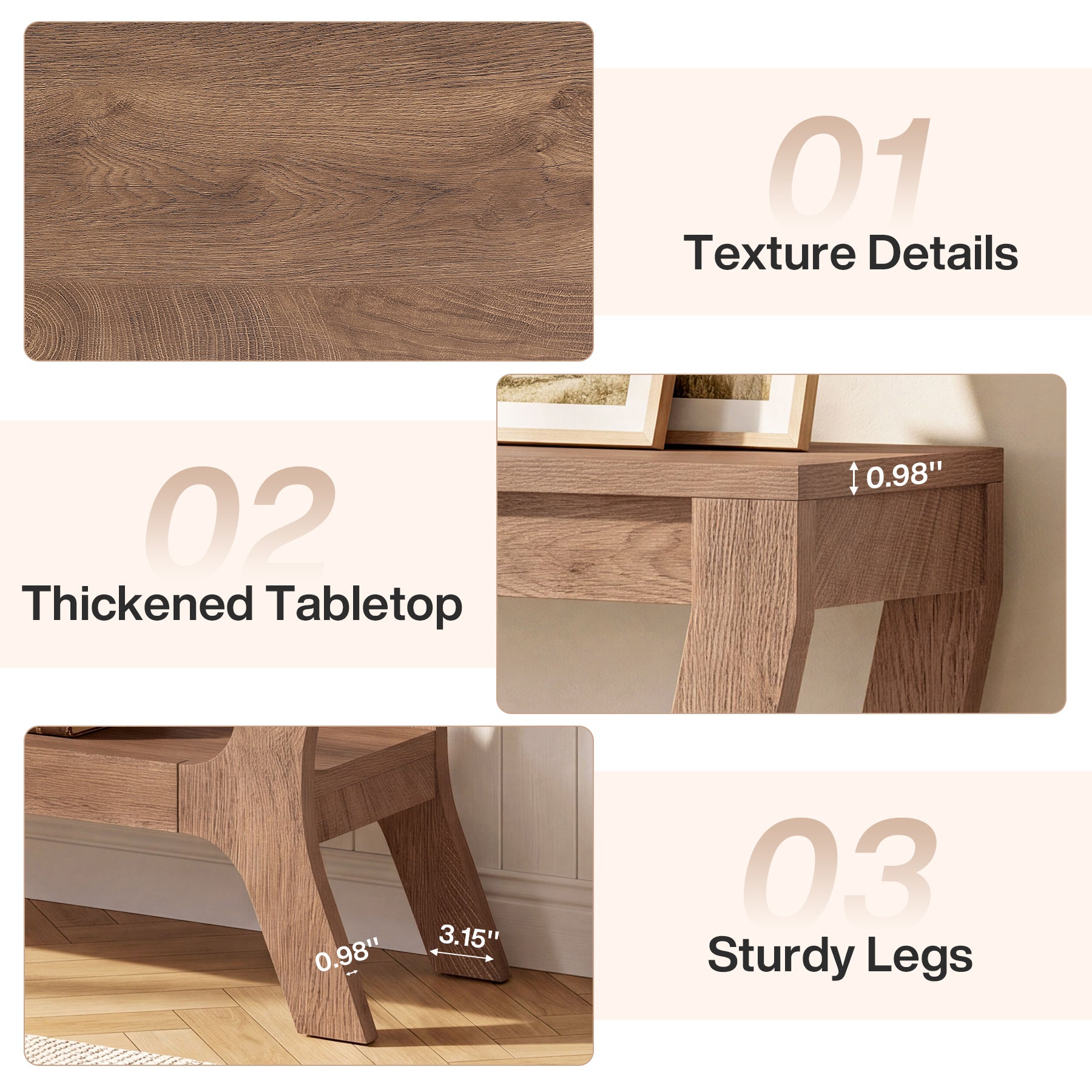 41" Rectangular Console Table, Farmhouse Entryway Table with 2-Tier Storage