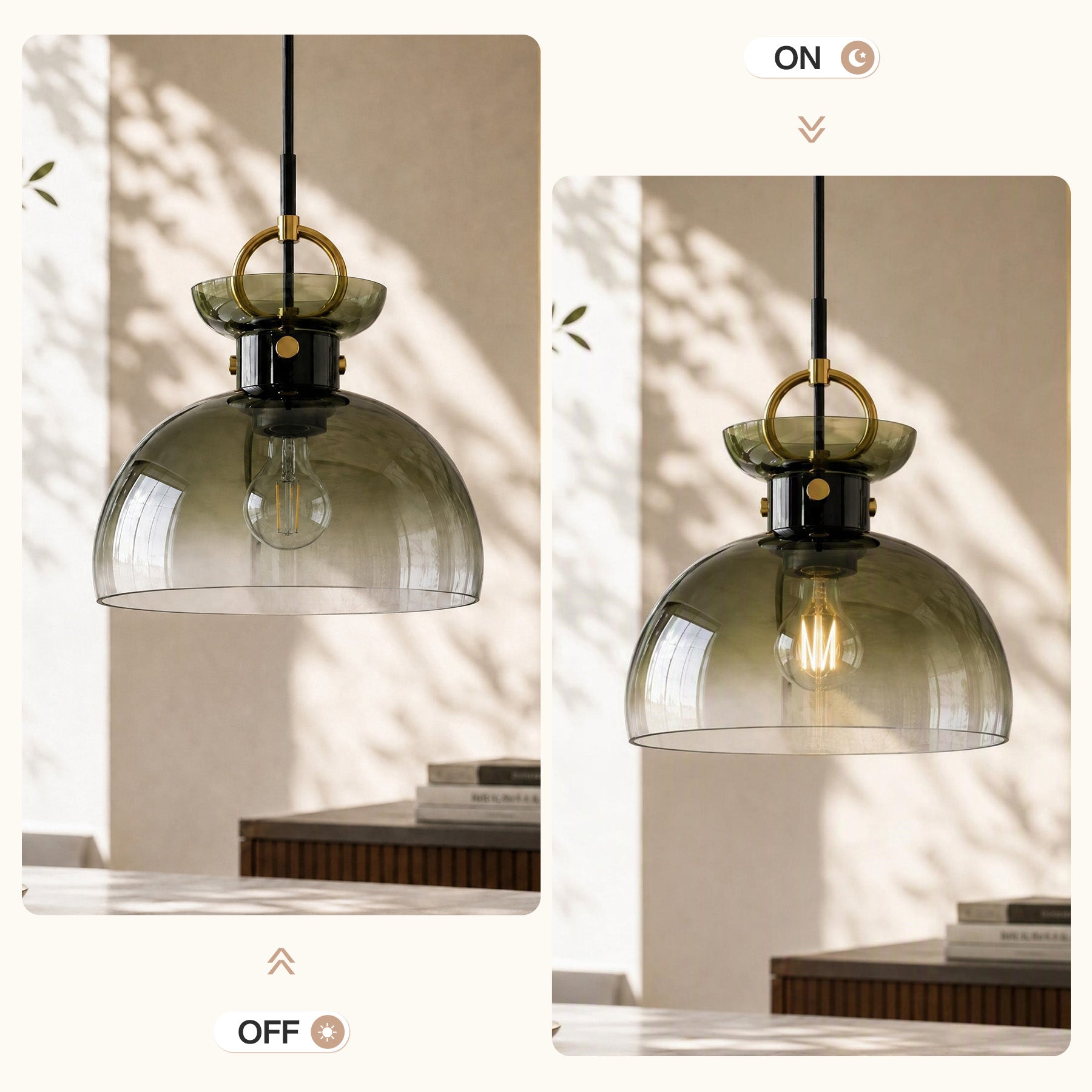 11" Modern Pendant Light Fixture with Gradient Green Glass Shade, E26 Base