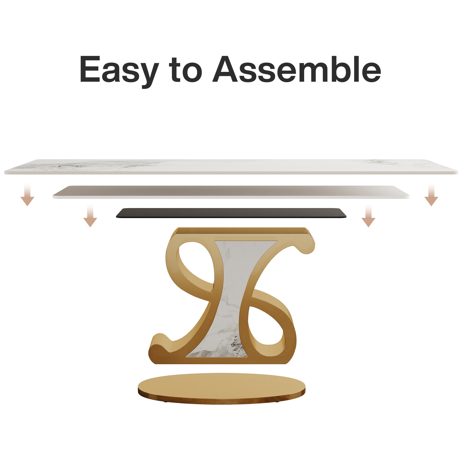 78.7" Sintered Stone Dining Table, Luxury Kitchen Table with Stainless Steel Base for 8-10