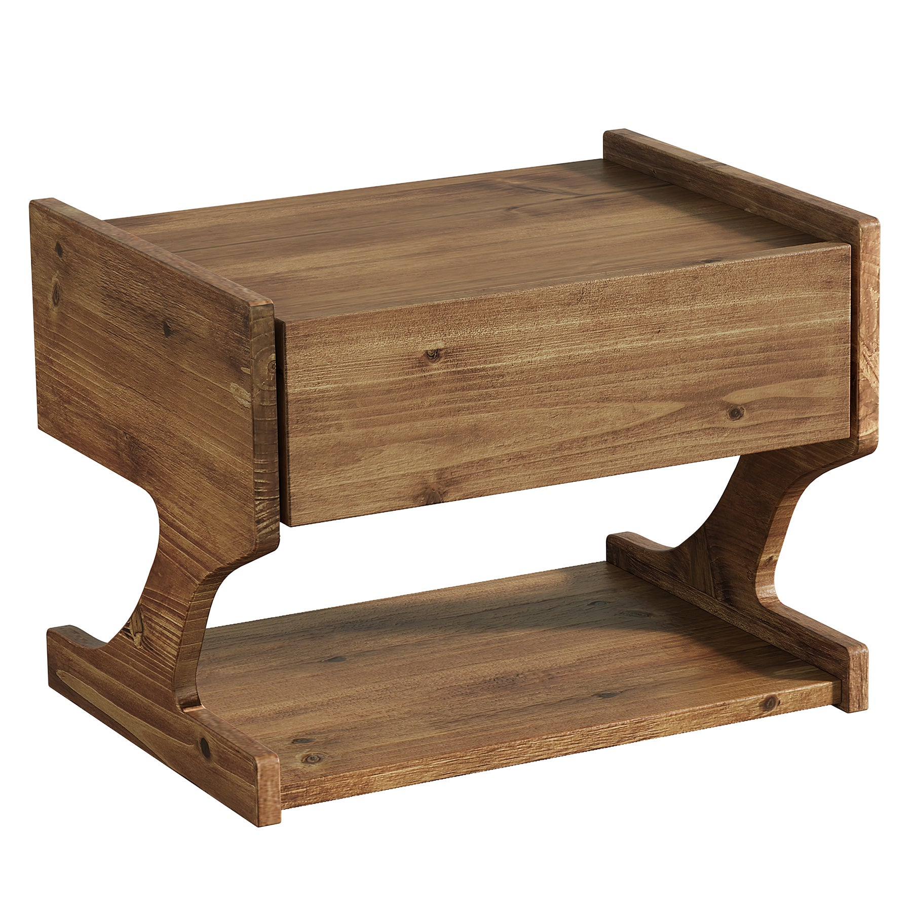 15.7" Nightstand, Wood Floating Bedside Table with Drawer and Storage Shelf