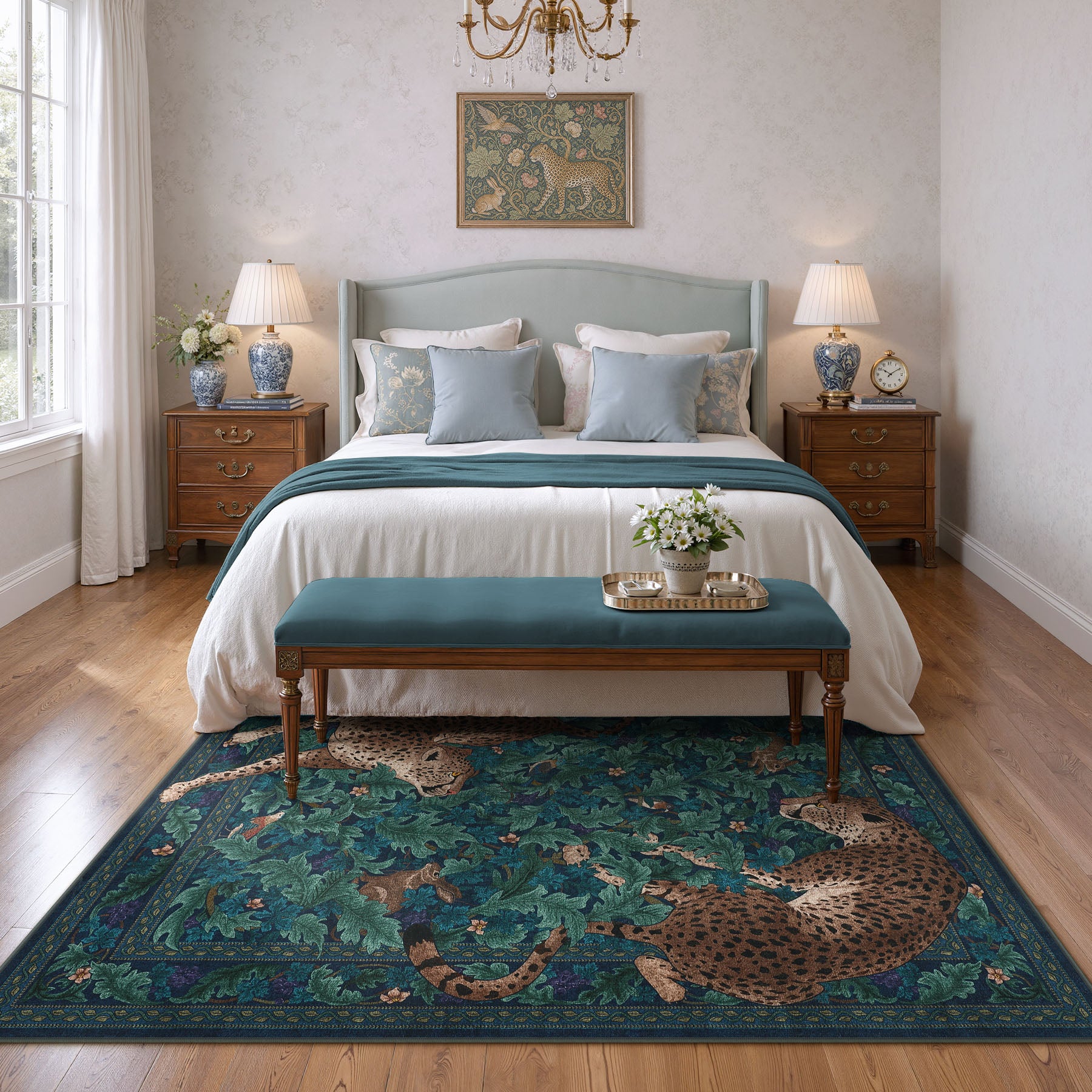 Morris Jungle Leopard Print Rug, Non Slip Washable Area Rug for Living Room, Bedroom