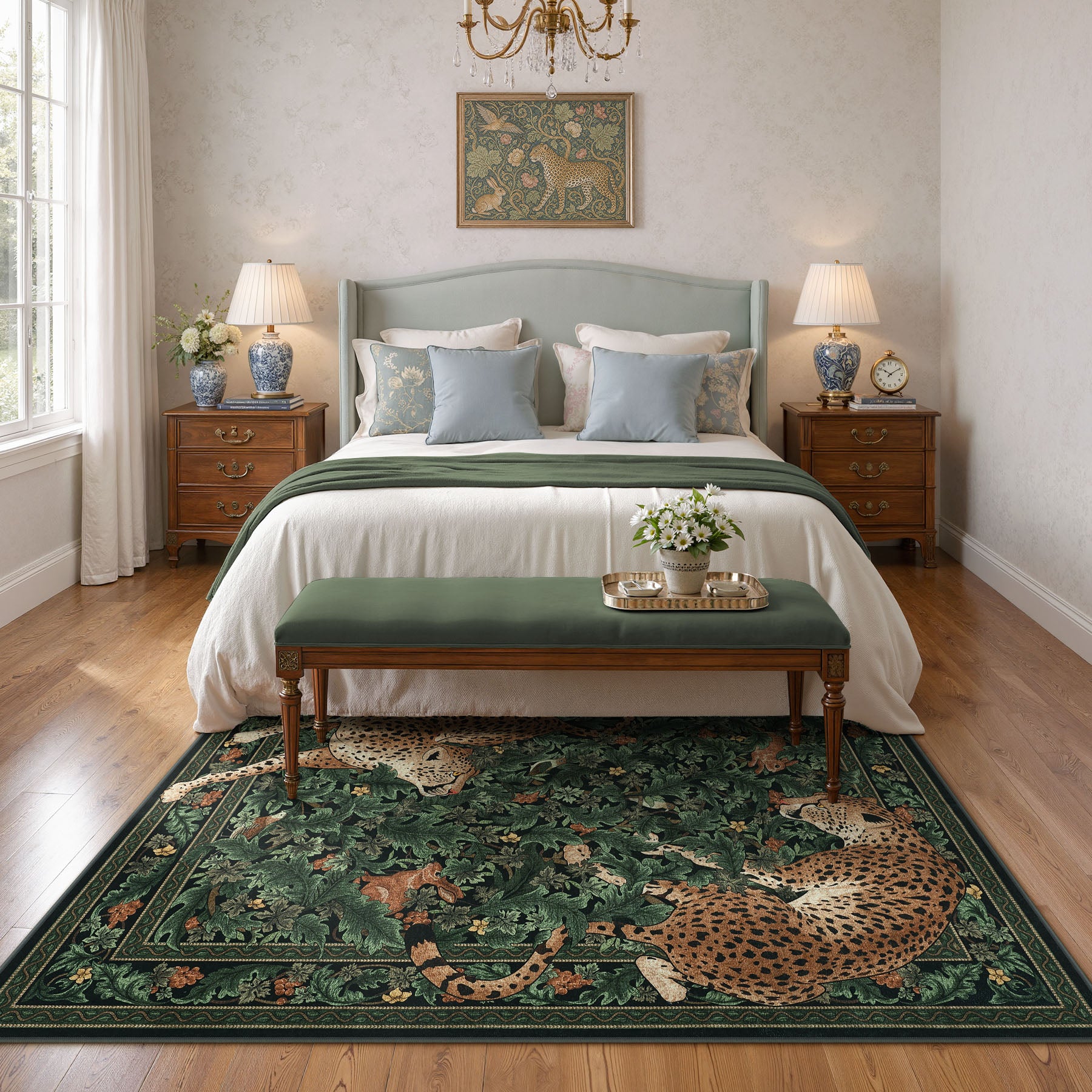 Morris Jungle Leopard Print Rug, Non Slip Washable Area Rug for Living Room, Bedroom