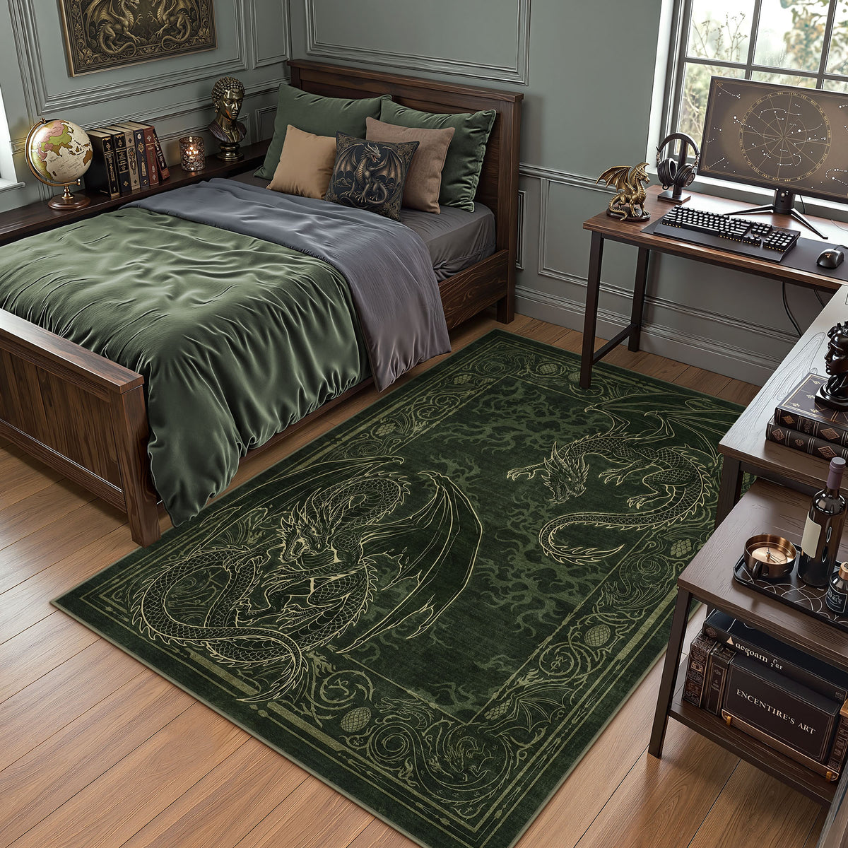 Tribesigns Washable Dragon Rug for Living Room,Non Slip Stain Resistant Indoor Carpet for Dining Room Office Home Decor