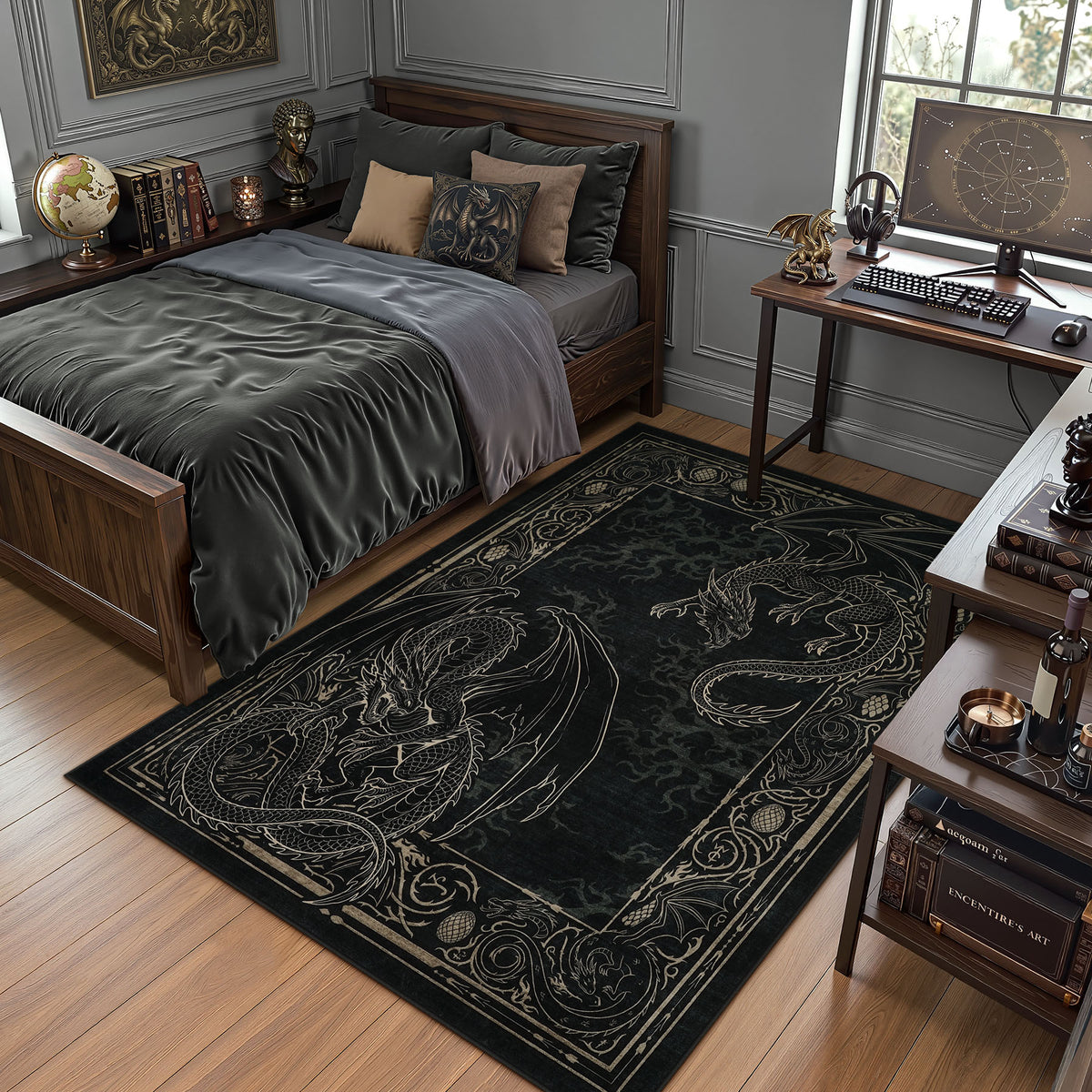 Tribesigns Washable Dragon Rug for Living Room,Non Slip Stain Resistant Indoor Carpet for Dining Room Office Home Decor
