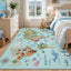 Kids Playroom Rug, Blue Washable World Map Rug – Soft Non-Slip Animal Ocean Play Mat