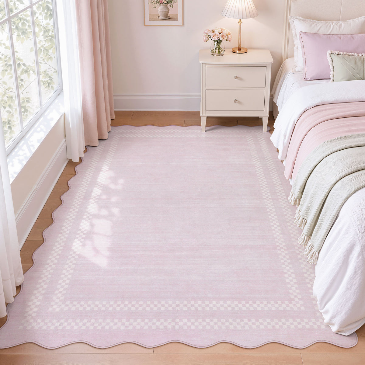 5x7/8x10 Scalloped Washable Area Rugs, Soft Geometric Non-Slip Indoor Rug for Living Room Bedroom, Oeko-Tex Certified