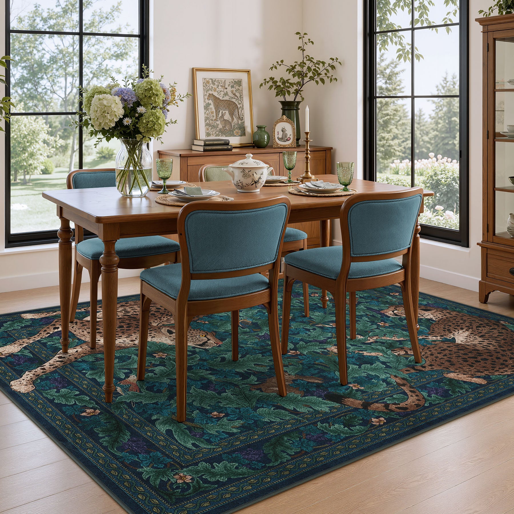 Morris Jungle Leopard Print Rug, Non Slip Washable Area Rug for Living Room, Bedroom