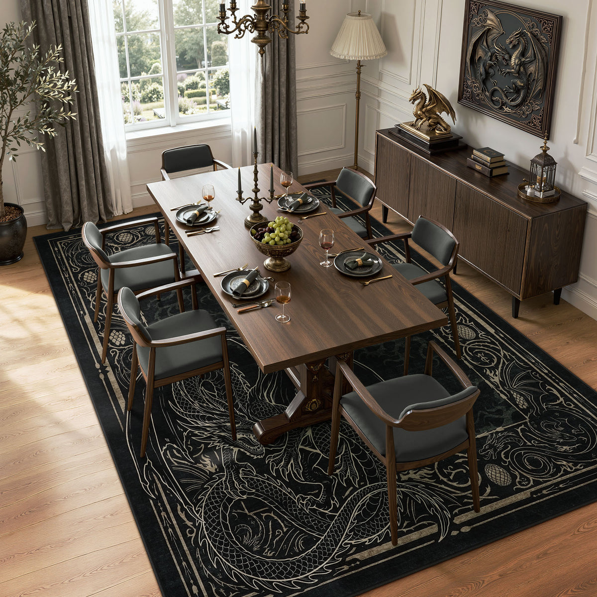 Tribesigns Washable Dragon Rug for Living Room,Non Slip Stain Resistant Indoor Carpet for Dining Room Office Home Decor
