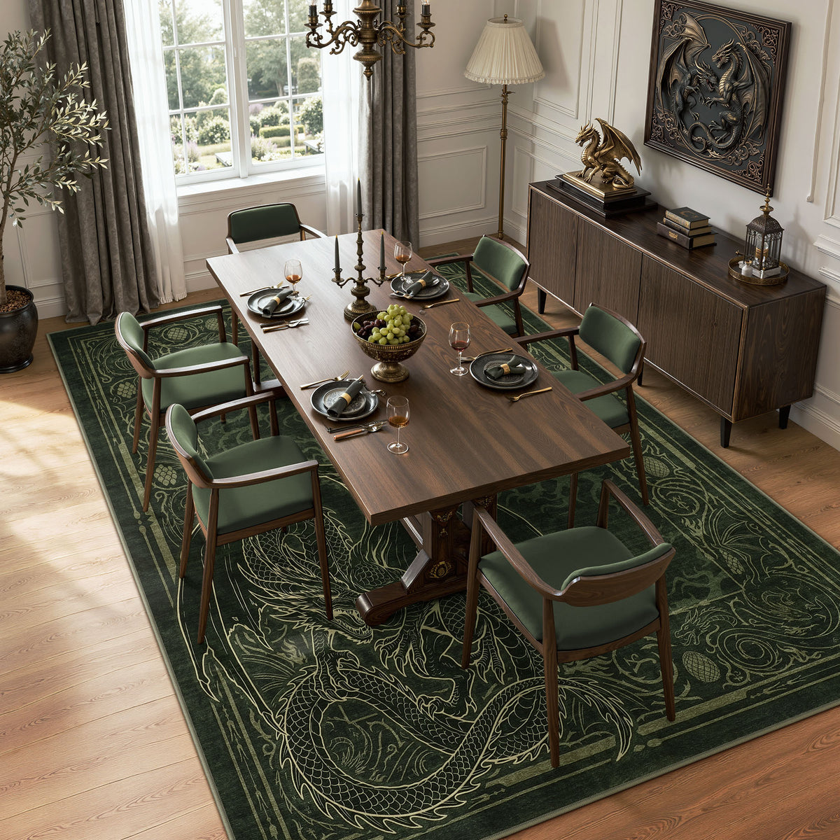Tribesigns Washable Dragon Rug for Living Room,Non Slip Stain Resistant Indoor Carpet for Dining Room Office Home Decor