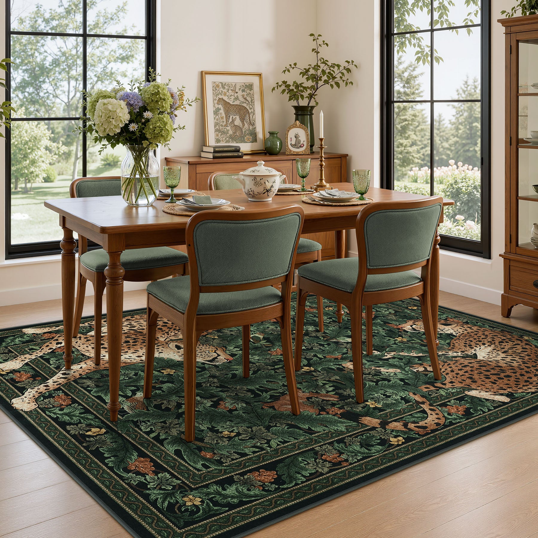 Morris Jungle Leopard Print Rug, Non Slip Washable Area Rug for Living Room, Bedroom