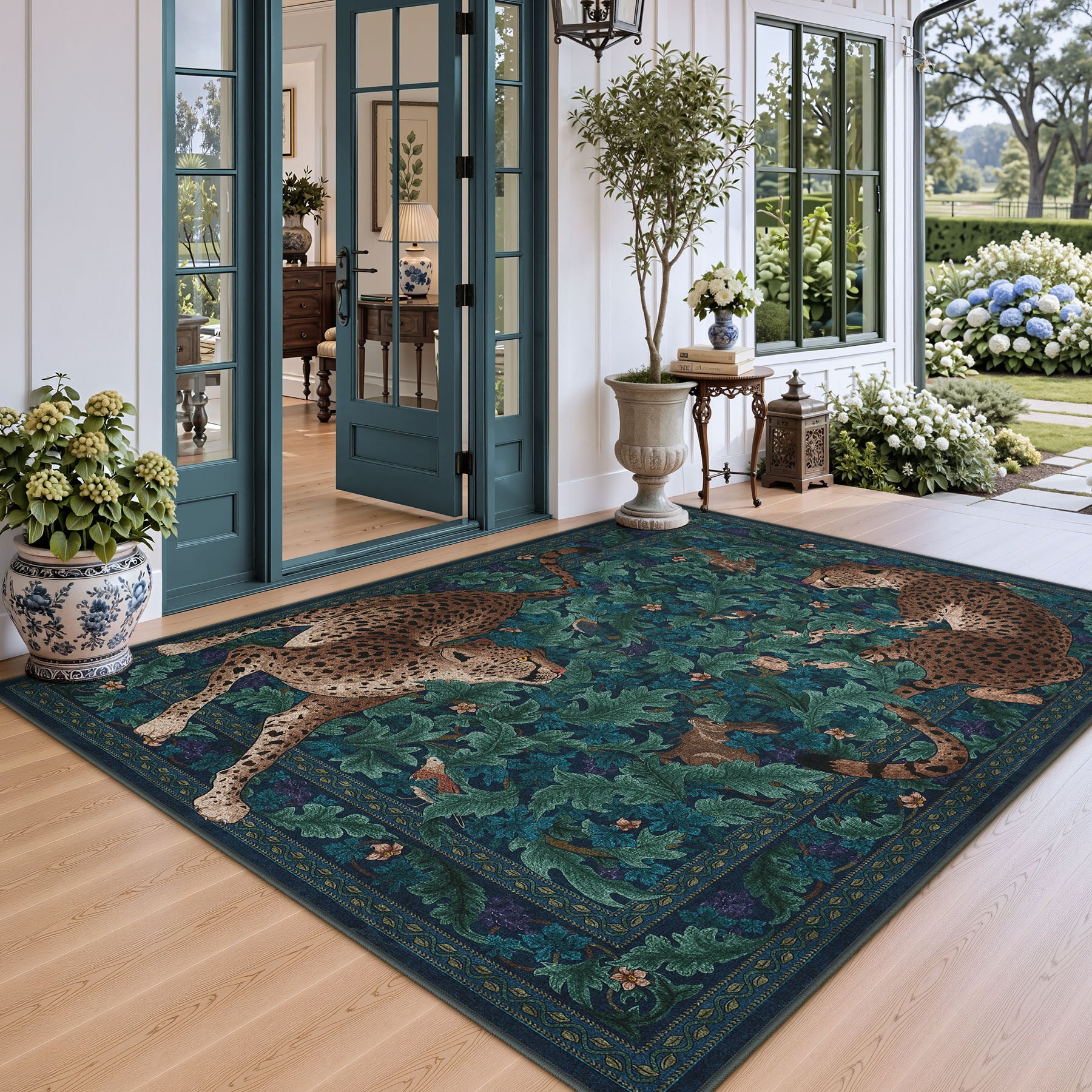 Morris Jungle Leopard Print Rug, Non Slip Washable Area Rug for Living Room, Bedroom