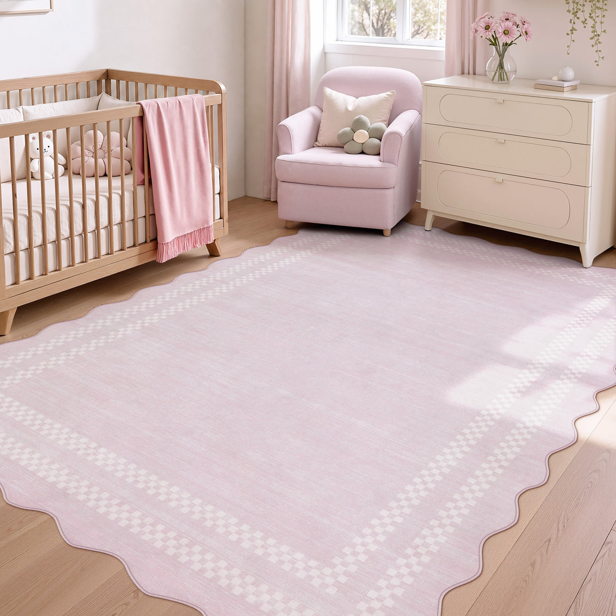 5x7/8x10 Scalloped Washable Area Rugs, Soft Geometric Non-Slip Indoor Rug for Living Room Bedroom, Oeko-Tex Certified