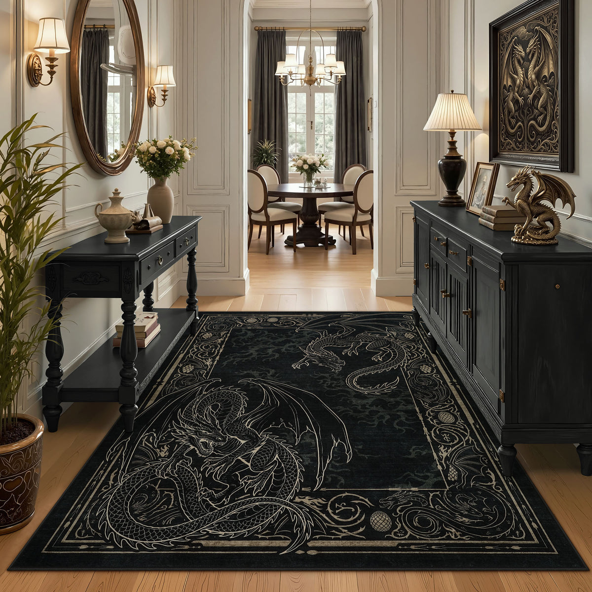 Tribesigns Washable Dragon Rug for Living Room,Non Slip Stain Resistant Indoor Carpet for Dining Room Office Home Decor