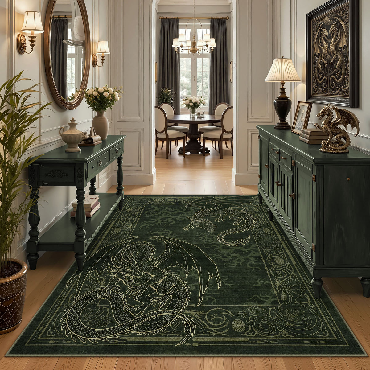 Tribesigns Washable Dragon Rug for Living Room,Non Slip Stain Resistant Indoor Carpet for Dining Room Office Home Decor