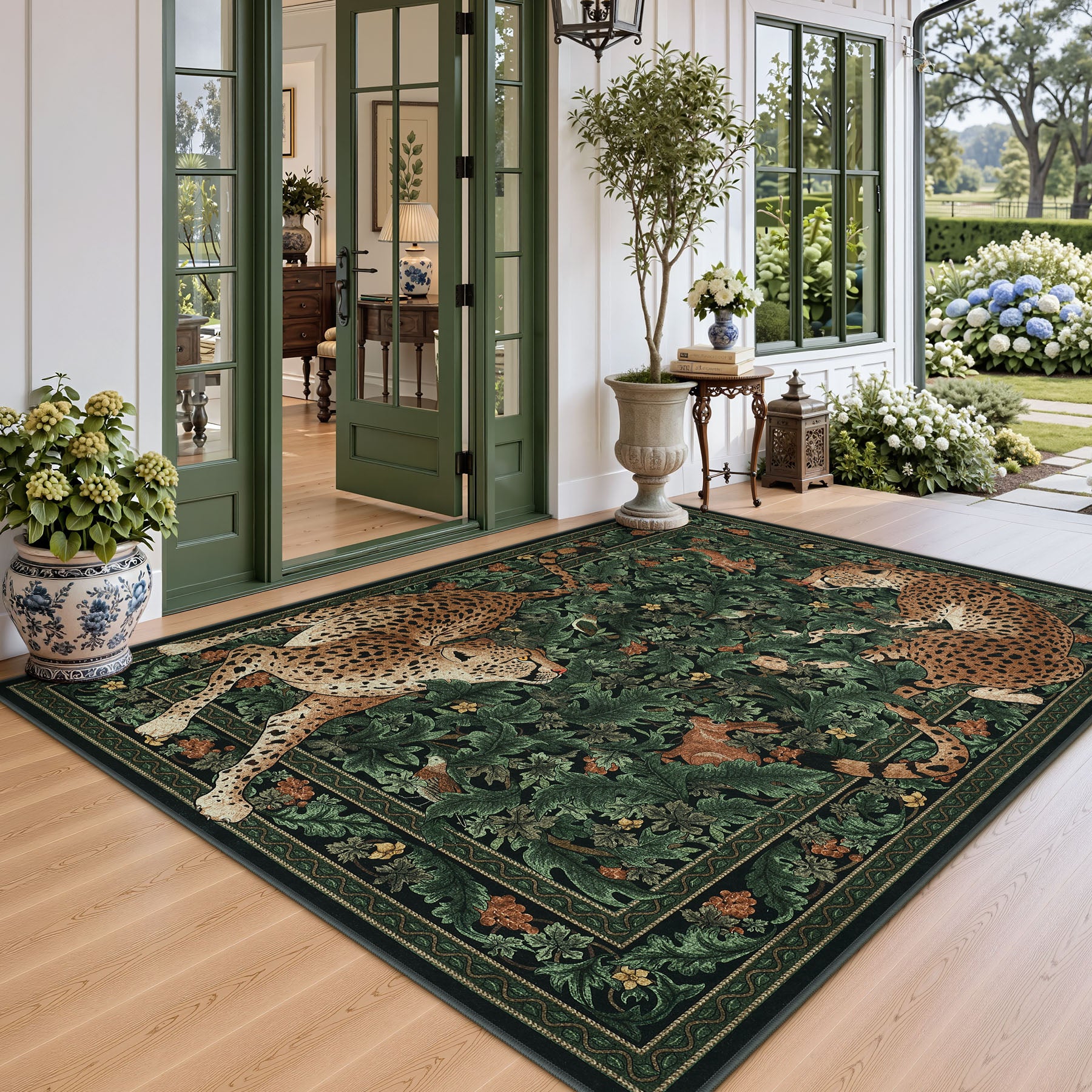 Morris Jungle Leopard Print Rug, Non Slip Washable Area Rug for Living Room, Bedroom