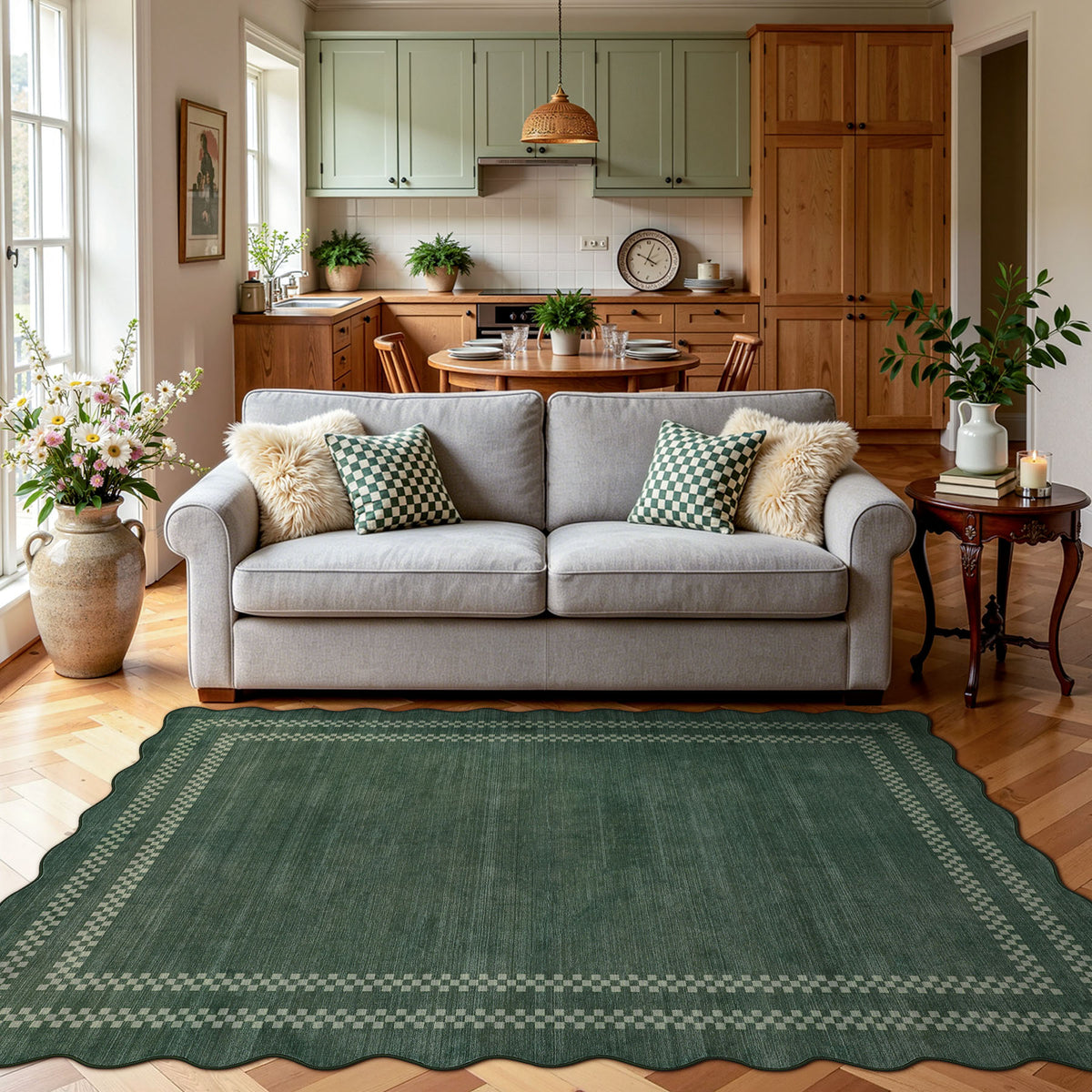 5x7/8x10 Scalloped Washable Area Rugs, Soft Geometric Non-Slip Indoor Rug for Living Room Bedroom, Oeko-Tex Certified