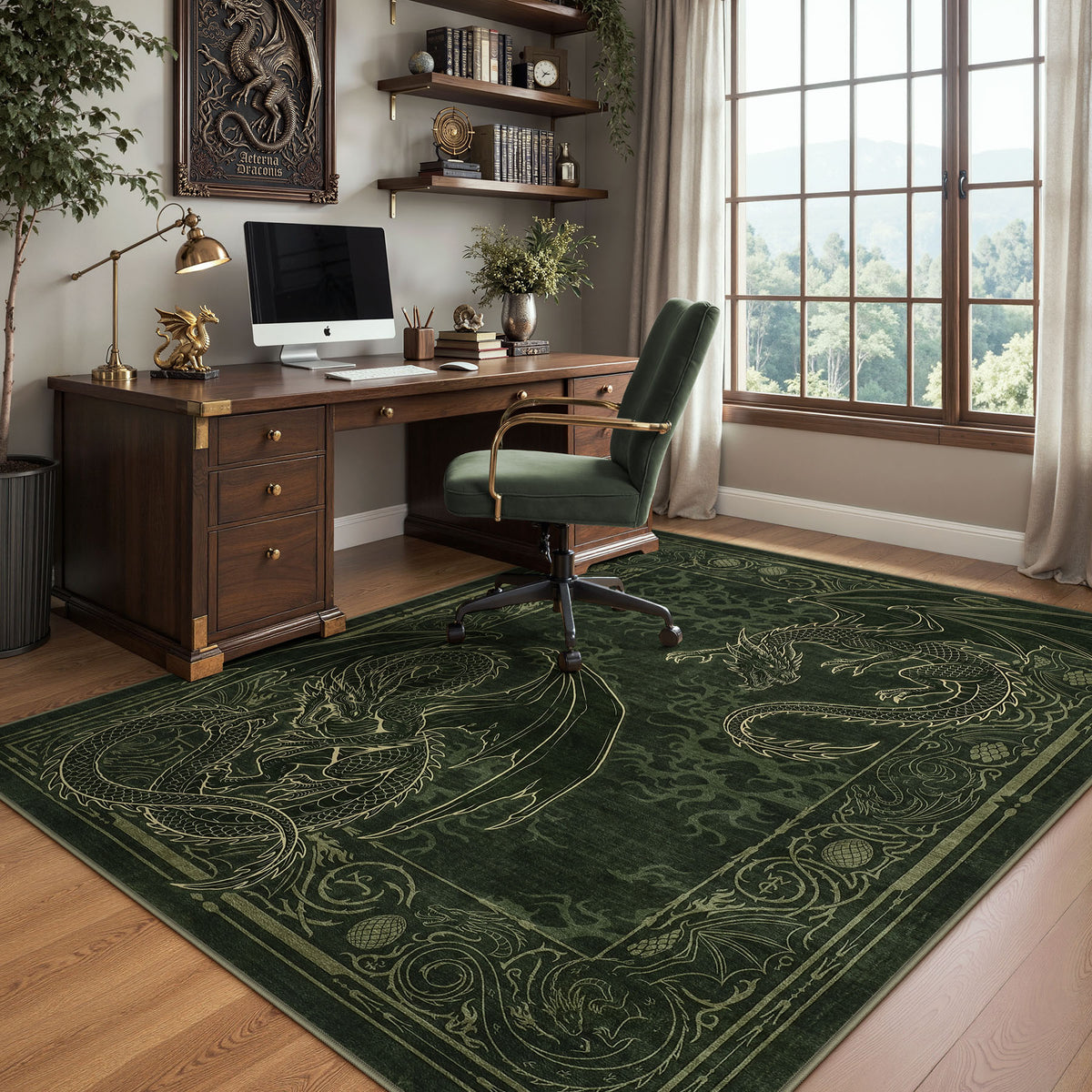 Tribesigns Washable Dragon Rug for Living Room,Non Slip Stain Resistant Indoor Carpet for Dining Room Office Home Decor