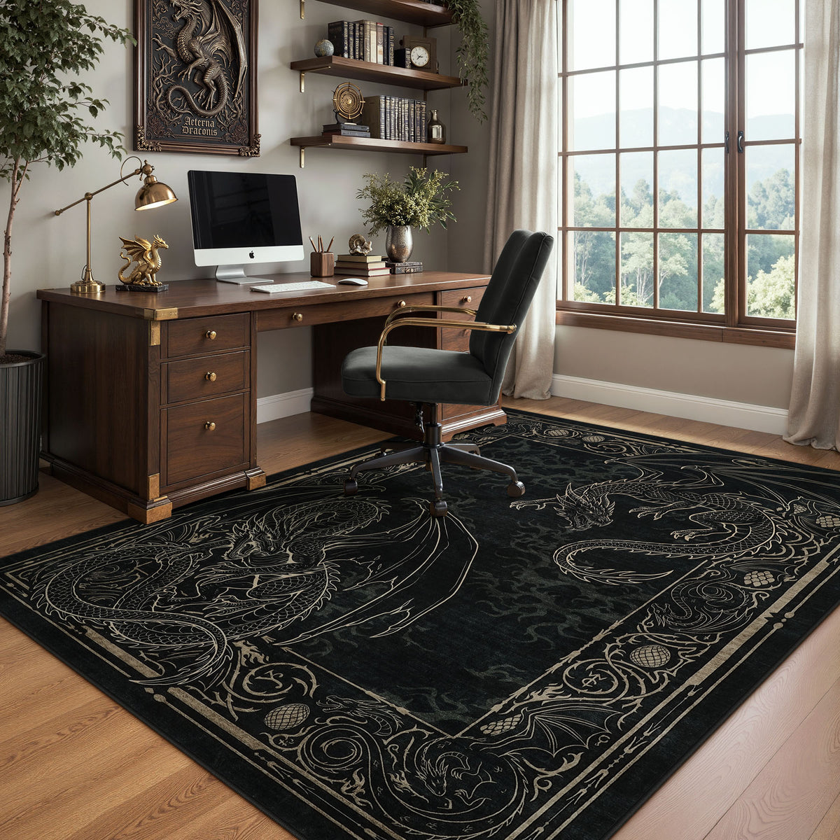 Tribesigns Washable Dragon Rug for Living Room,Non Slip Stain Resistant Indoor Carpet for Dining Room Office Home Decor