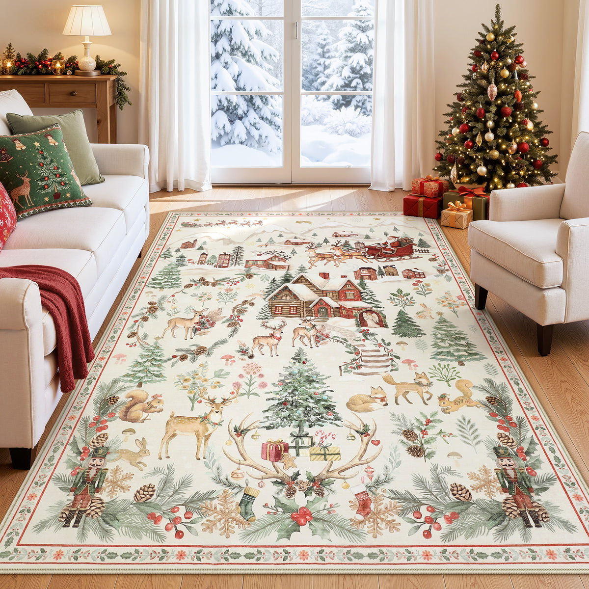 Christmas Runner Rug,Washable Non-Slip Holiday Carpet for Hallway Entryway