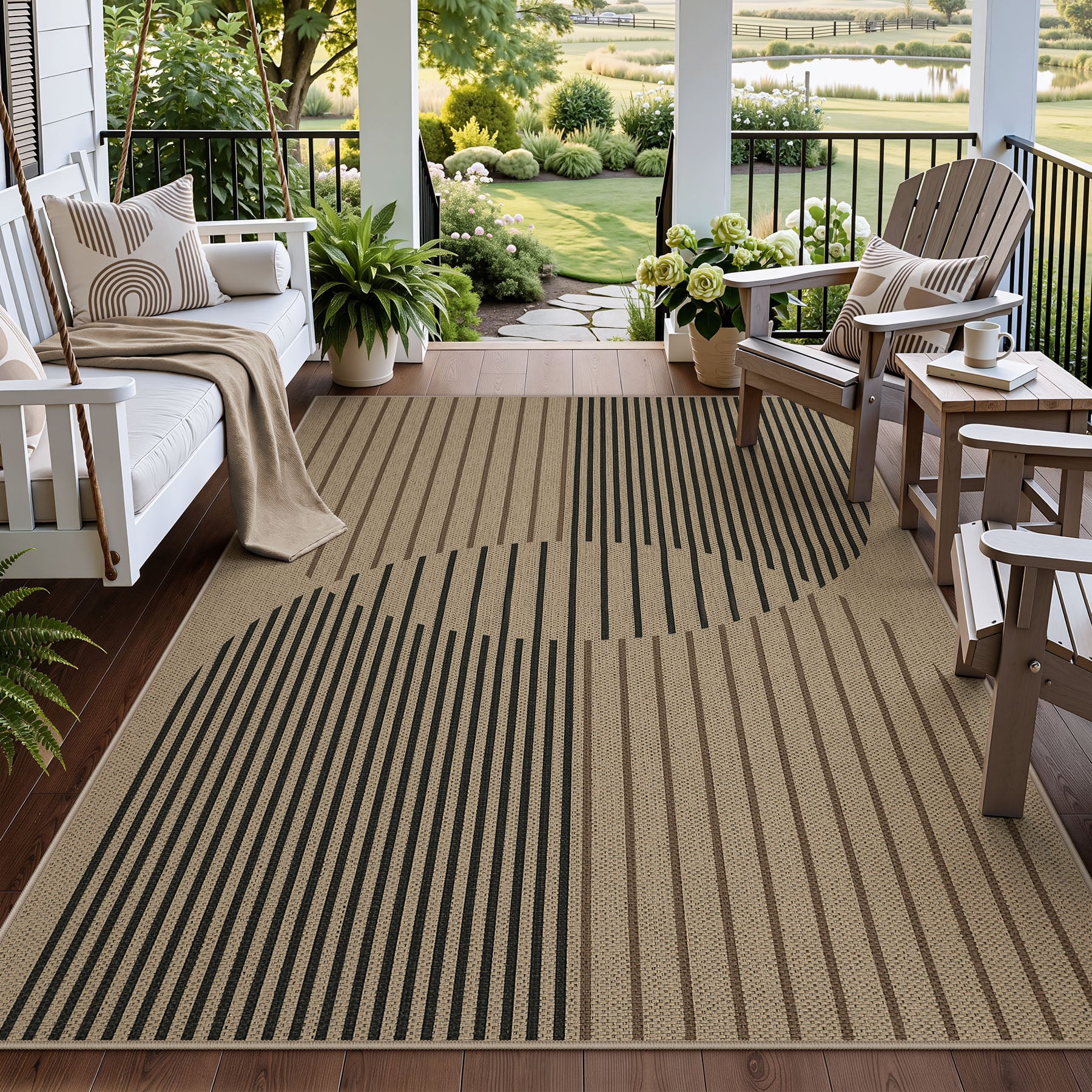 Boho Jute Washable Area Rug, Non-Slip Neutral Abstract, Indoor Outdoor Entryway Kitchen Patio Rug