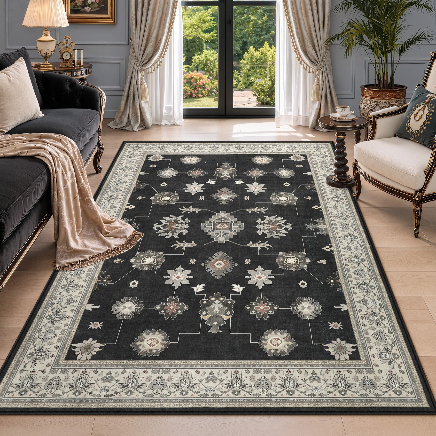 5x7/8x10/9x12 Boho Washable Area Rug, Farmhouse Vintage Ultra Thin Indoor Non-Slip Carpet for Living Room, Oeko-Tex Certified