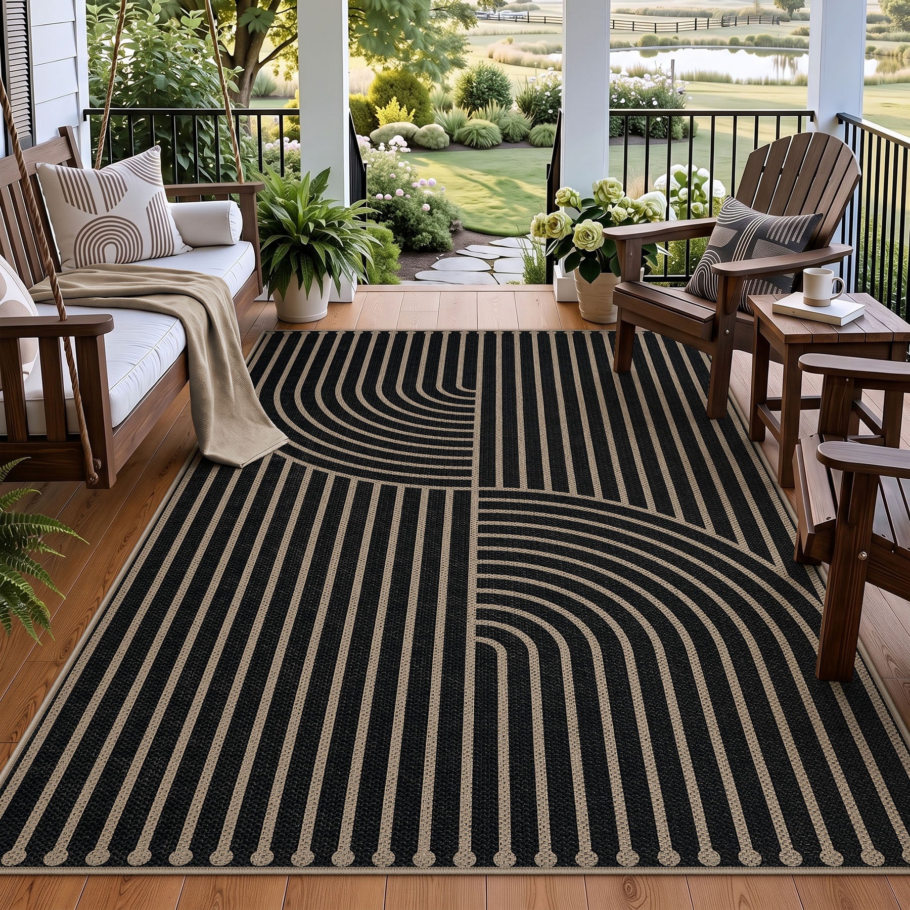 Boho Jute Washable Area Rug, Non-Slip Neutral Abstract, Indoor Outdoor Entryway Kitchen Patio Rug