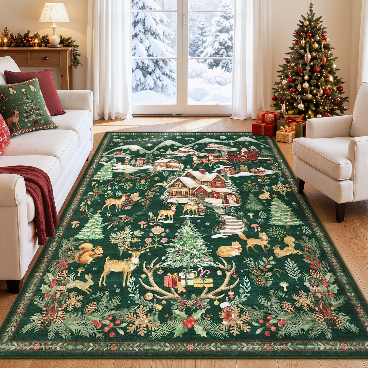 Christmas Runner Rug,Washable Non-Slip Holiday Carpet for Hallway Entryway