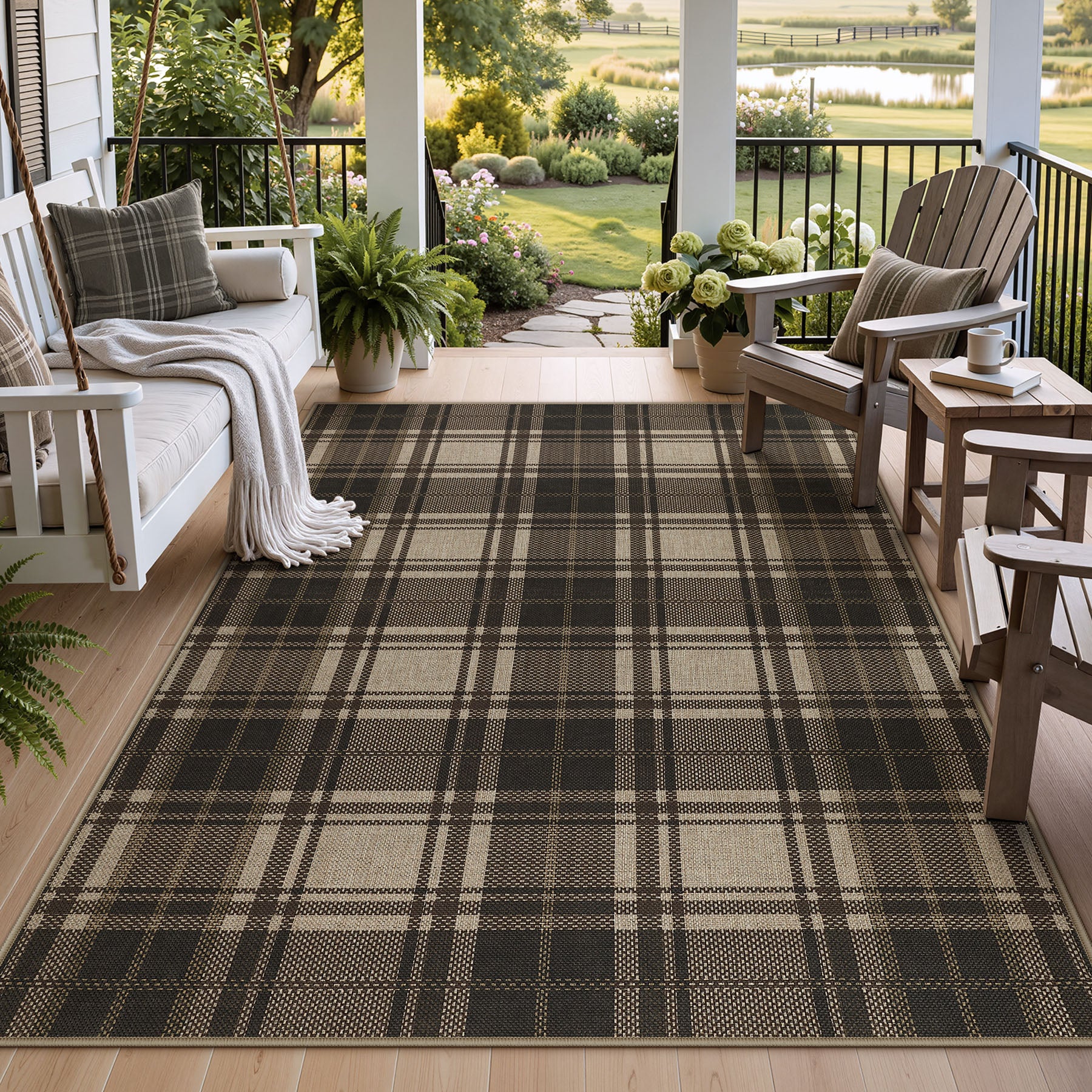 3x5/5x7 Plaid Easy Jute Washable Area Rug, Farmhouse Non-Slip Indoor Carpet for Porch Living Bedroom, Oeko-Tex Certified