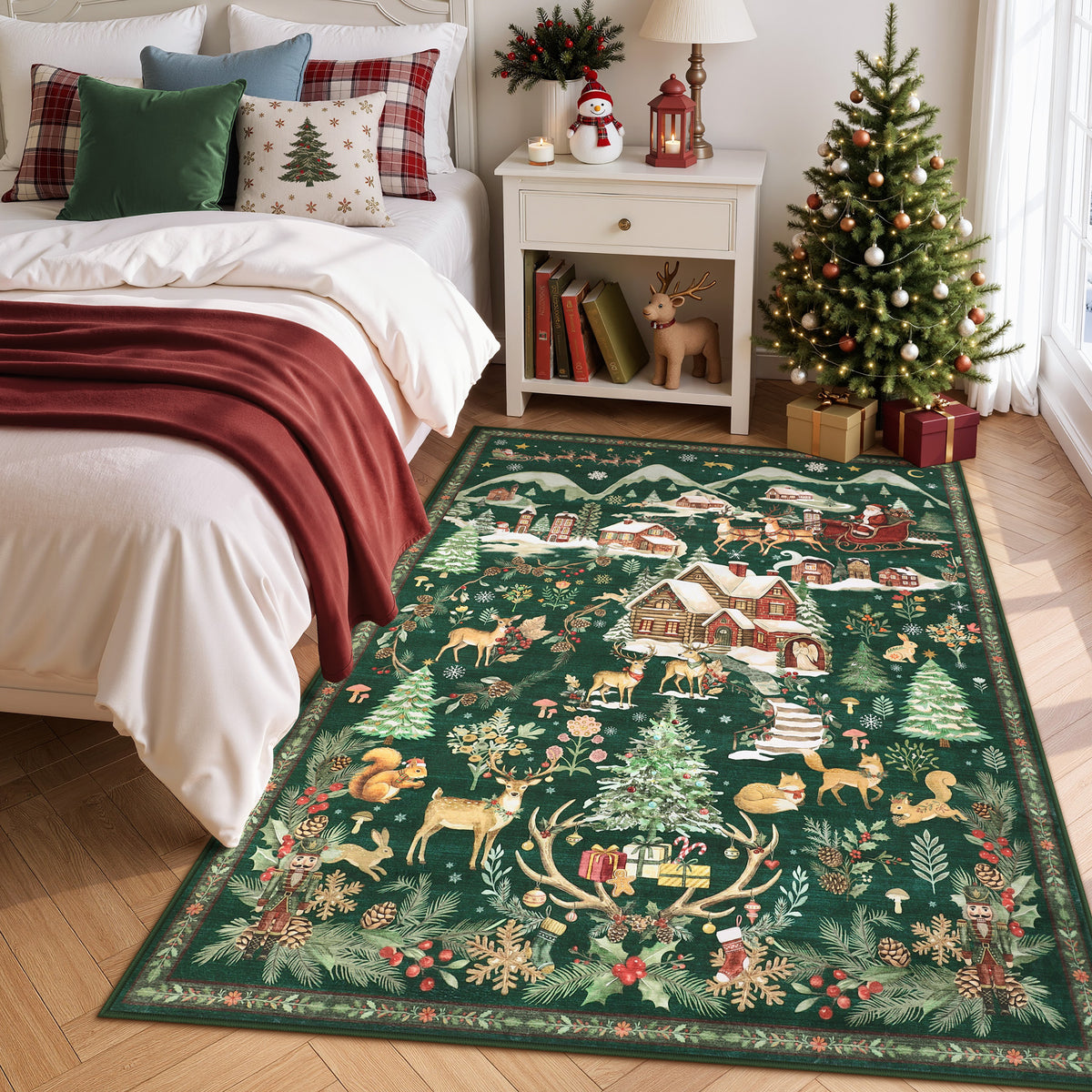 Christmas Runner Rug,Washable Non-Slip Holiday Carpet for Hallway Entryway