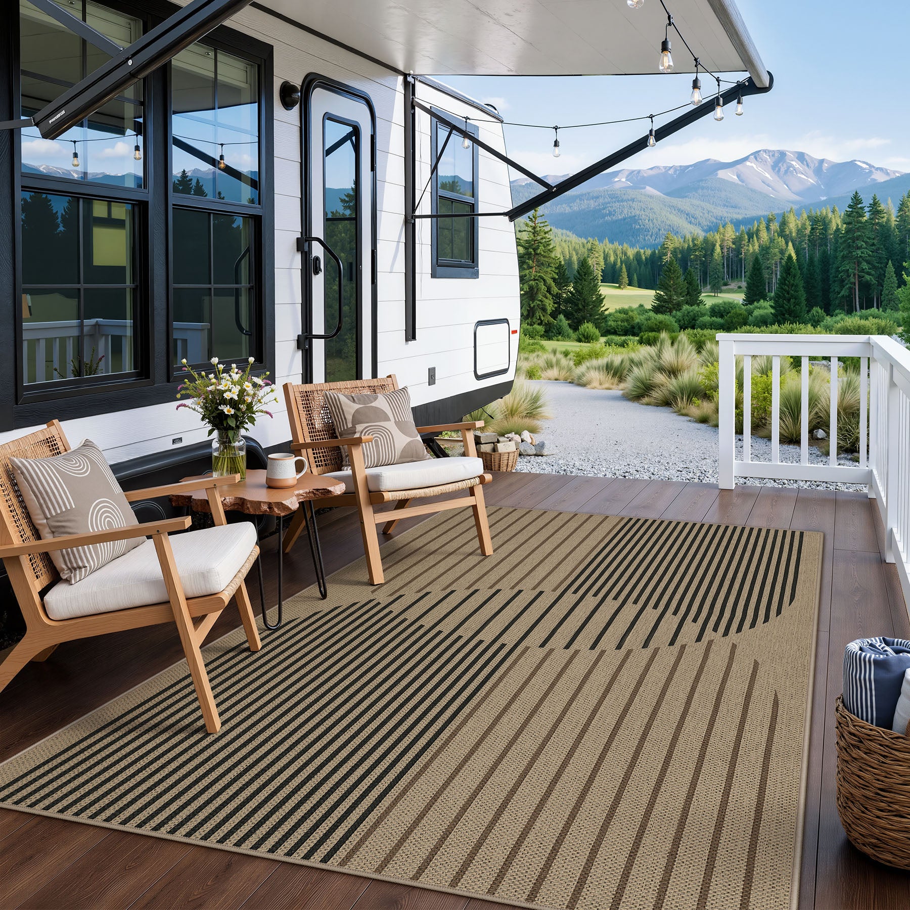 Boho Jute Washable Area Rug, Non-Slip Neutral Abstract, Indoor Outdoor Entryway Kitchen Patio Rug
