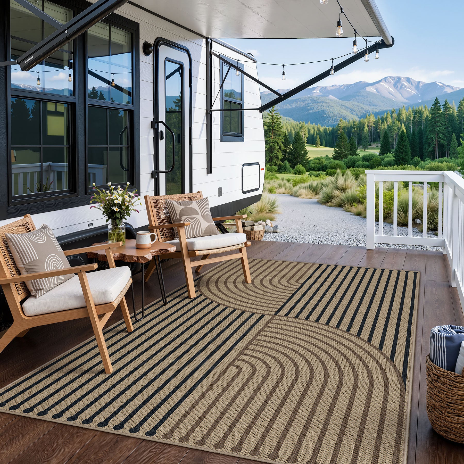 Boho Jute Washable Area Rug, Non-Slip Neutral Abstract, Indoor Outdoor Entryway Kitchen Patio Rug
