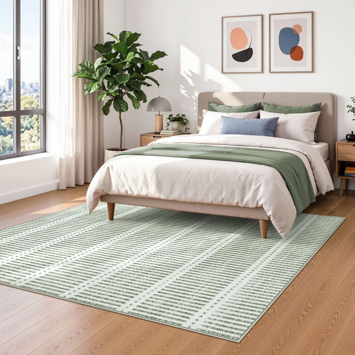 3x5/5x7 Ultra Thin Washable Area Rugs, Modern Non-Slip Striped Farmhouse Soft Indoor Carpet for Bedside Living Room, Oeko-Tex Certified