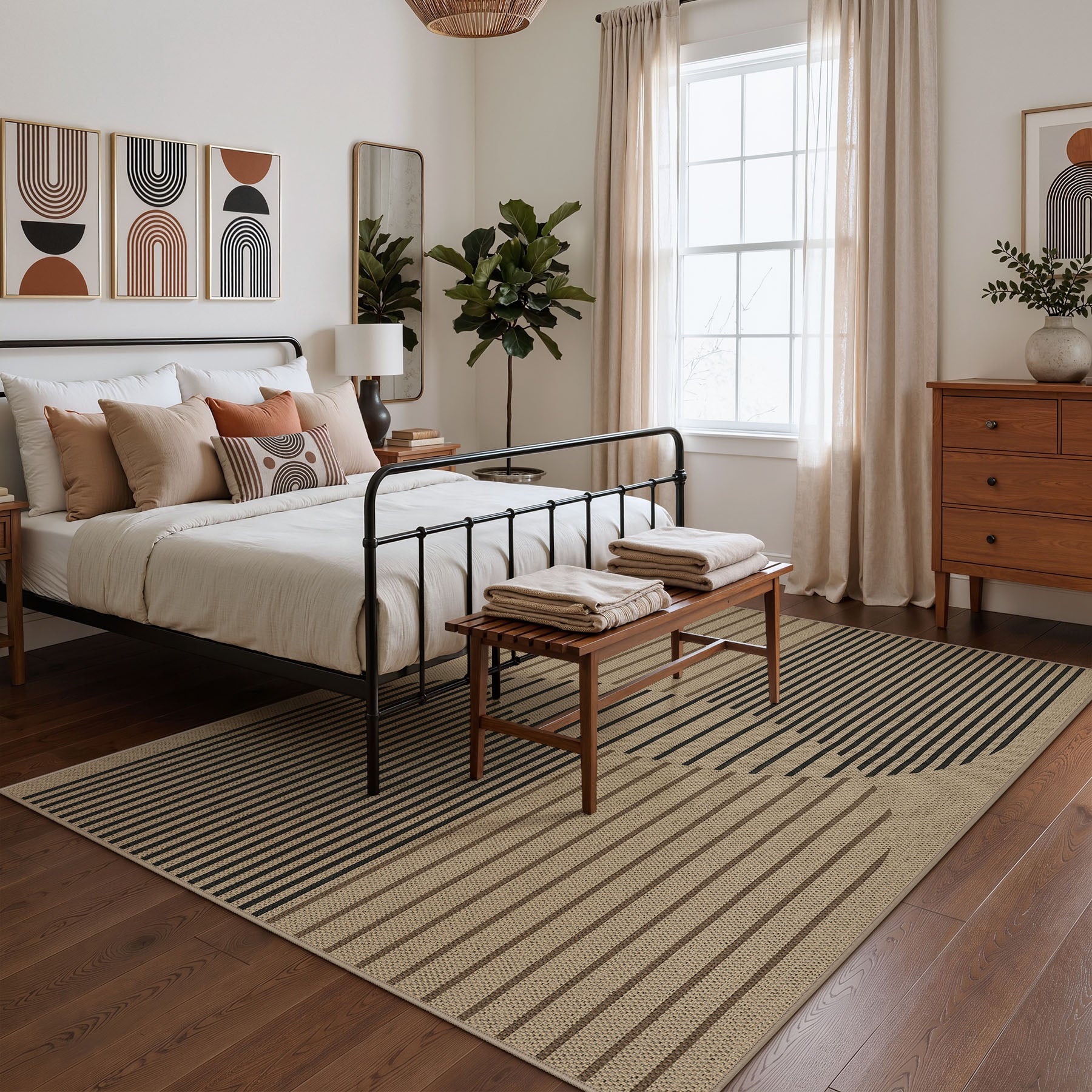 Boho Jute Washable Area Rug, Non-Slip Neutral Abstract, Indoor Outdoor Entryway Kitchen Patio Rug