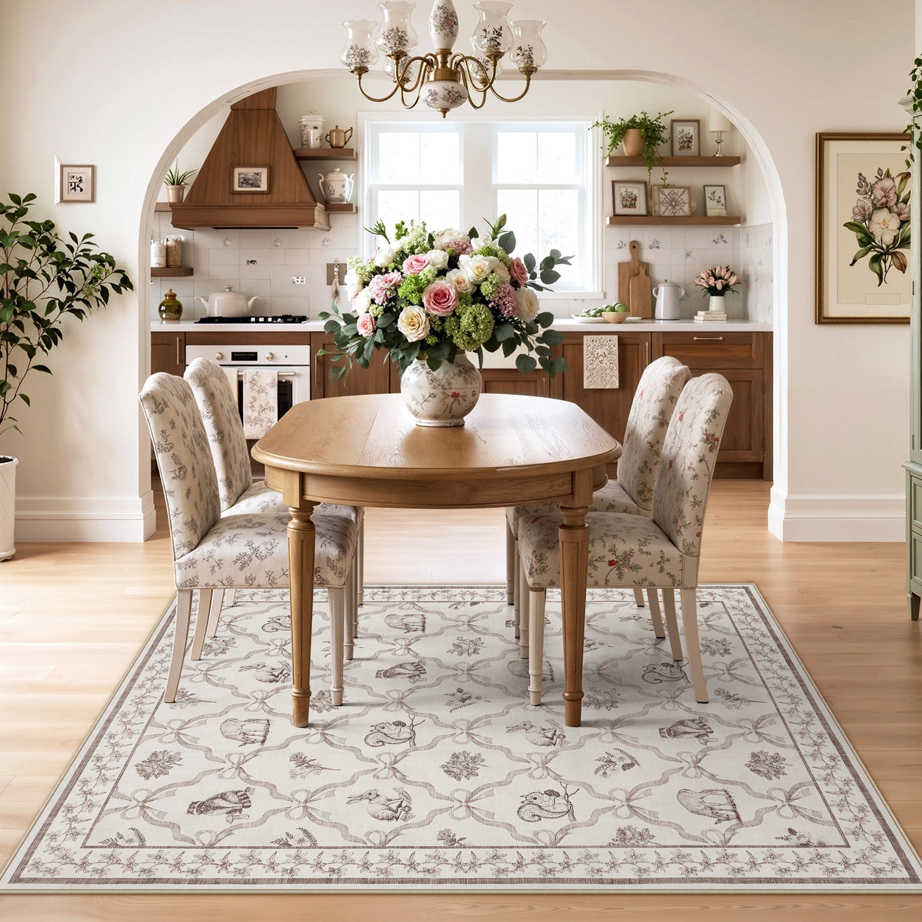 3x5/5x7 Boho Animal Floral Area Rugs for Living Room, Bow Soft Washable Non-Slip Low Pile Carpet, Oeko-Tex Certified
