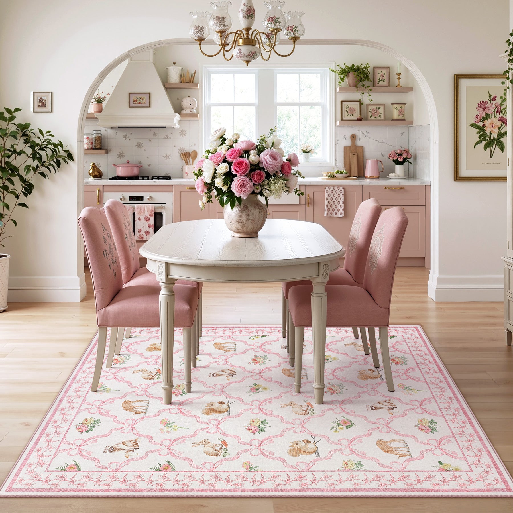 3x5/5x7 Boho Animal Floral Area Rugs for Living Room, Bow Soft Washable Non-Slip Low Pile Carpet, Oeko-Tex Certified