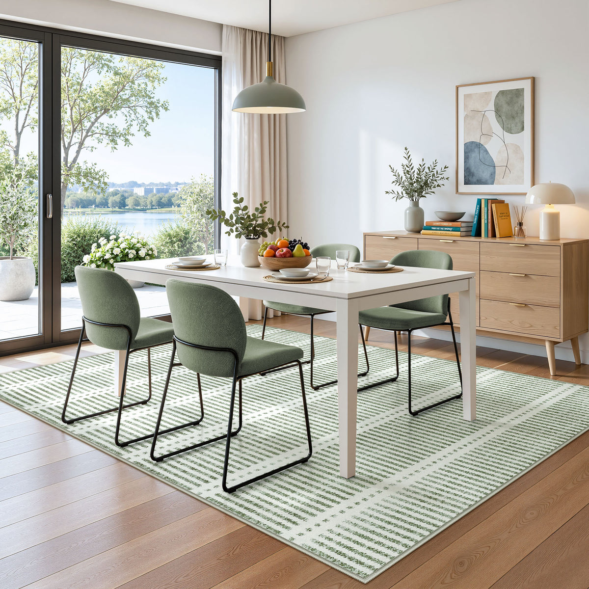 3x5/5x7 Ultra Thin Washable Area Rugs, Modern Non-Slip Striped Farmhouse Soft Indoor Carpet for Bedside Living Room, Oeko-Tex Certified