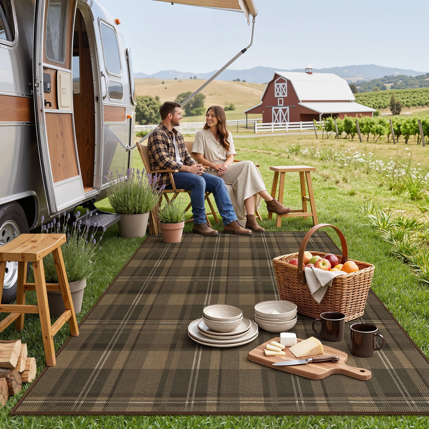 3x5/5x7 Plaid Easy Jute Washable Area Rug, Farmhouse Non-Slip Indoor Carpet for Porch Living Bedroom, Oeko-Tex Certified