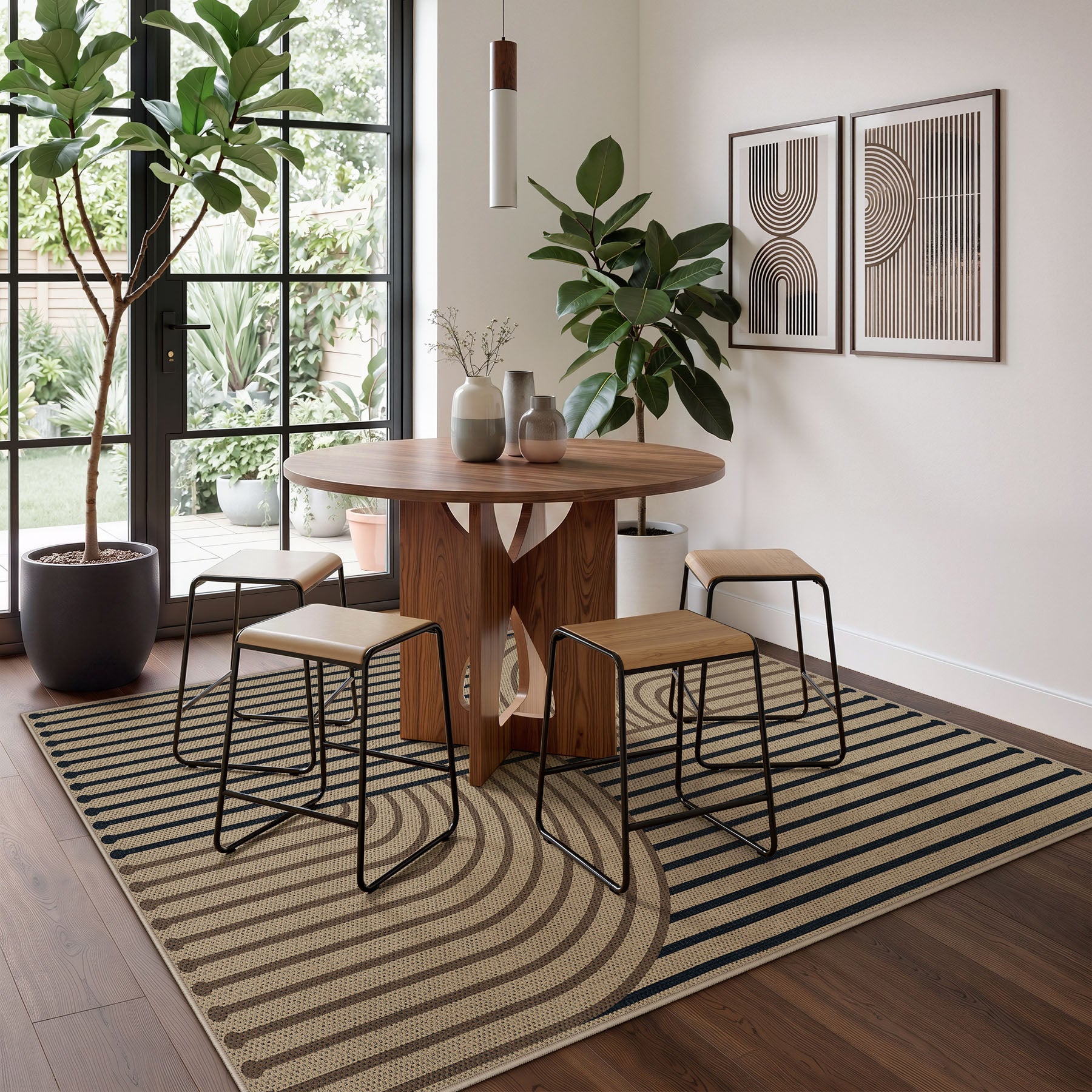 Boho Jute Washable Area Rug, Non-Slip Neutral Abstract, Indoor Outdoor Entryway Kitchen Patio Rug