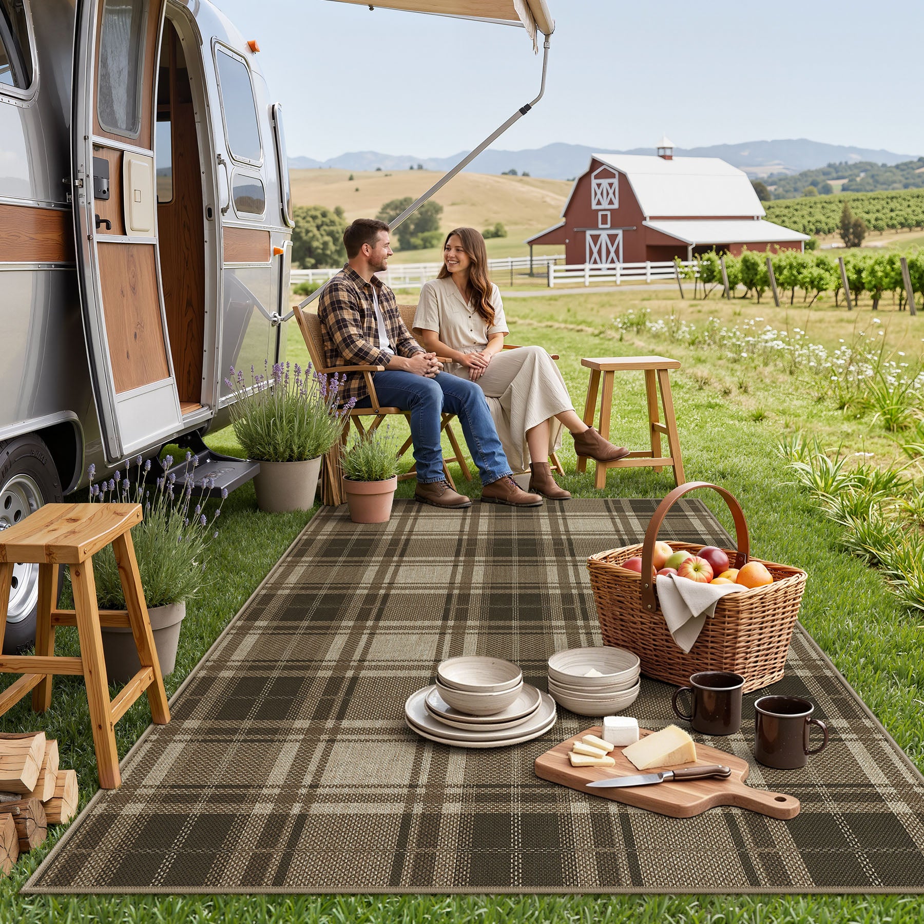 3x5/5x7 Plaid Easy Jute Washable Area Rug, Farmhouse Non-Slip Indoor Carpet for Porch Living Bedroom, Oeko-Tex Certified