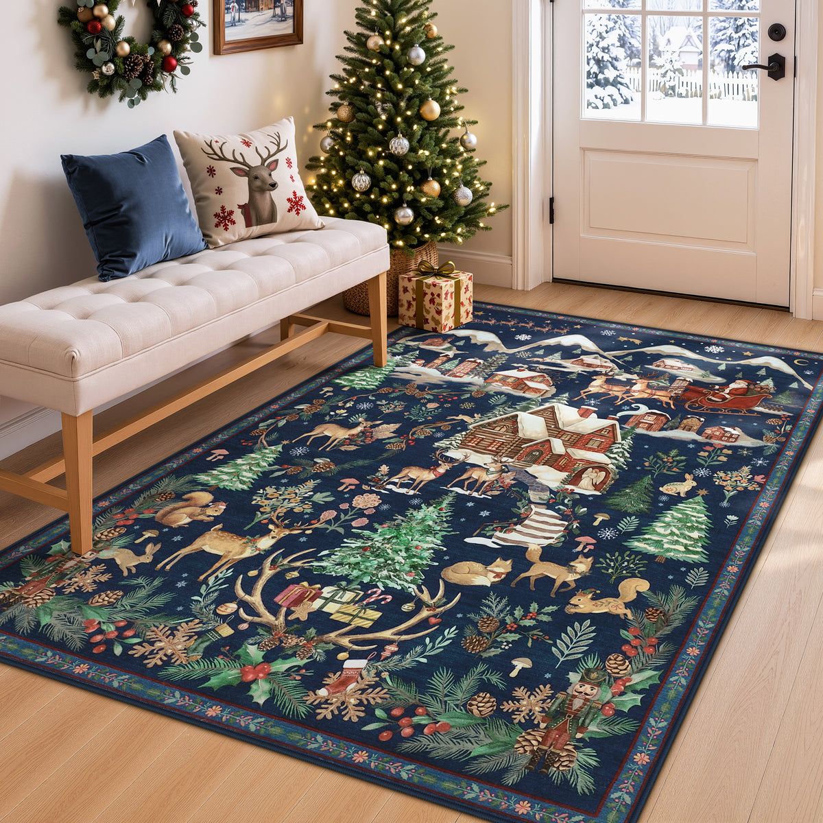 Christmas Runner Rug,Washable Non-Slip Holiday Carpet for Hallway Entryway
