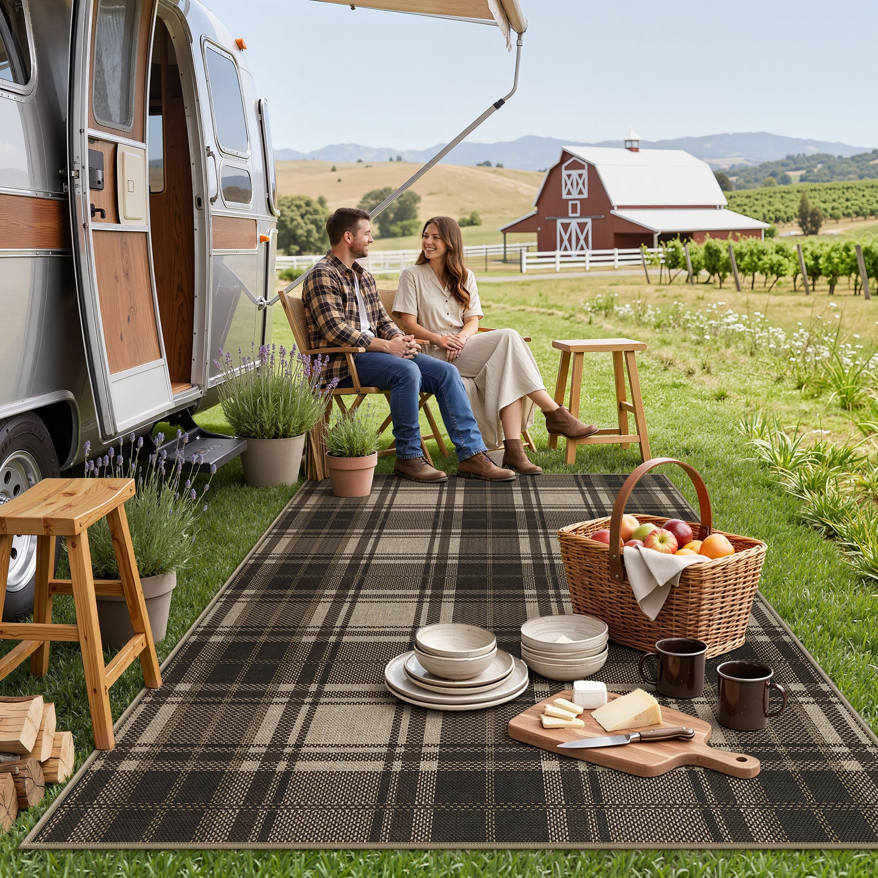 3x5/5x7 Plaid Easy Jute Washable Area Rug, Farmhouse Non-Slip Indoor Carpet for Porch Living Bedroom, Oeko-Tex Certified