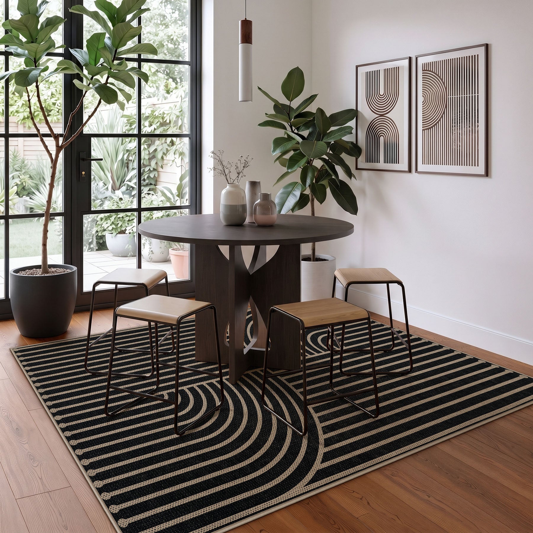 Boho Jute Washable Area Rug, Non-Slip Neutral Abstract, Indoor Outdoor Entryway Kitchen Patio Rug