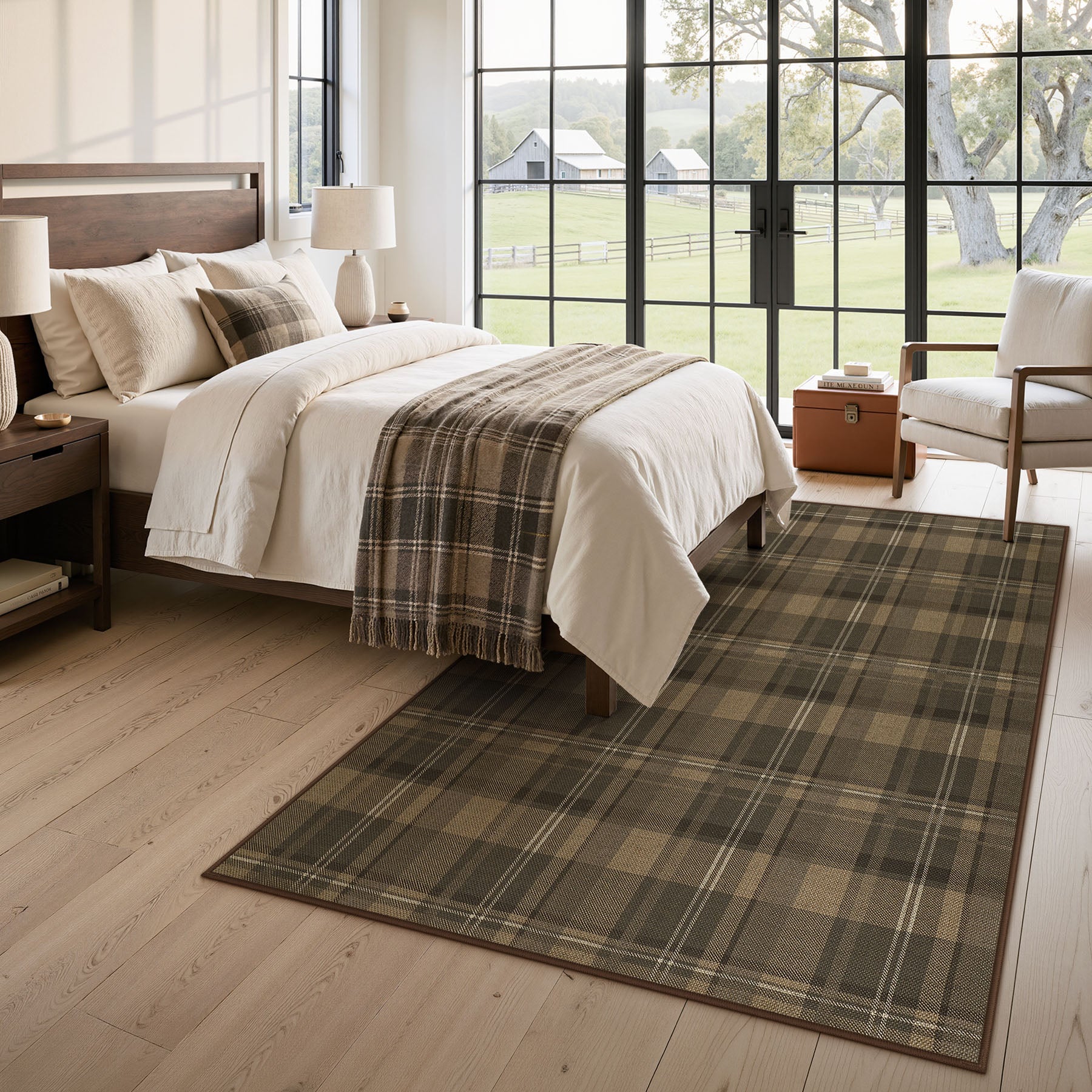 3x5/5x7 Plaid Easy Jute Washable Area Rug, Farmhouse Non-Slip Indoor Carpet for Porch Living Bedroom, Oeko-Tex Certified