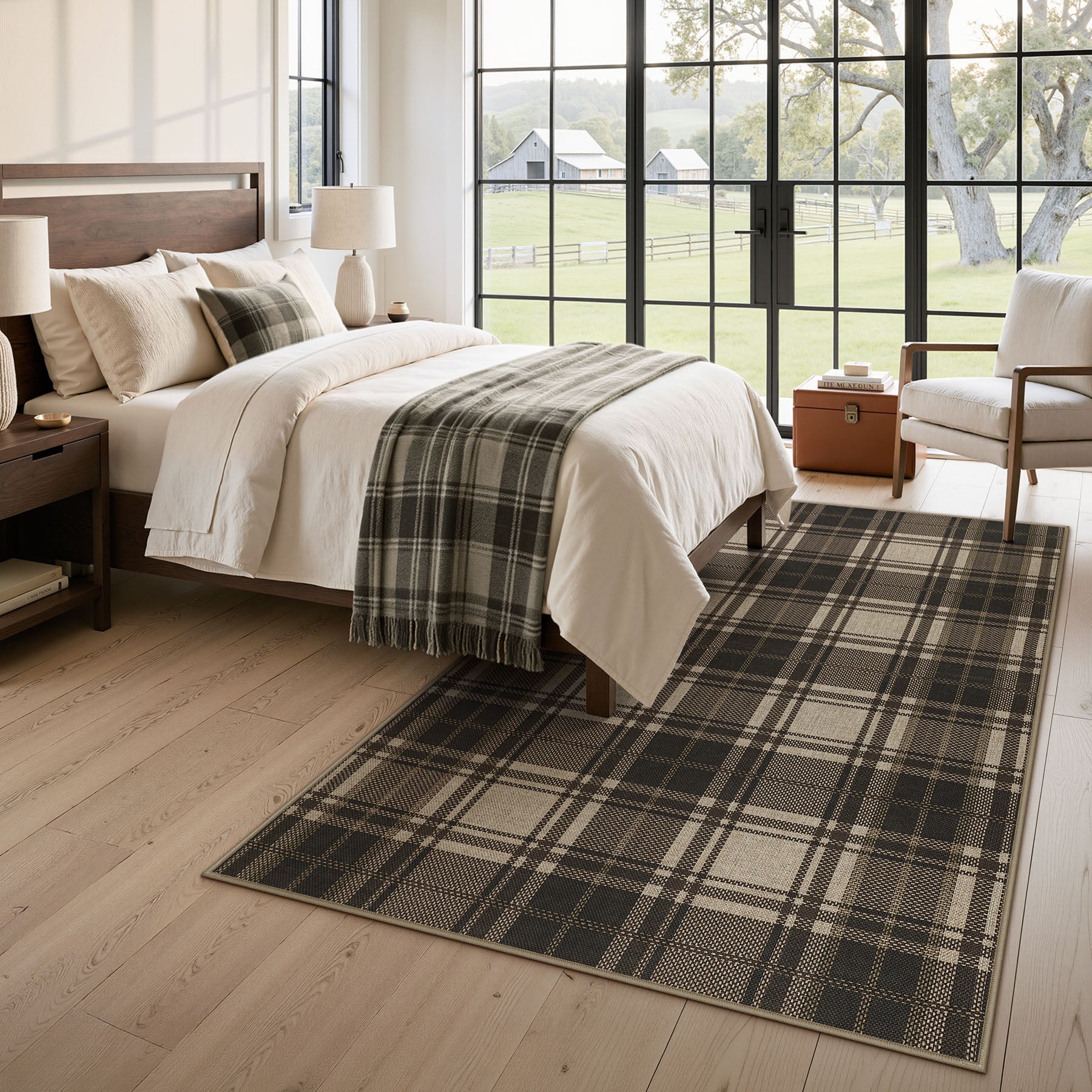 3x5/5x7 Plaid Easy Jute Washable Area Rug, Farmhouse Non-Slip Indoor Carpet for Porch Living Bedroom, Oeko-Tex Certified