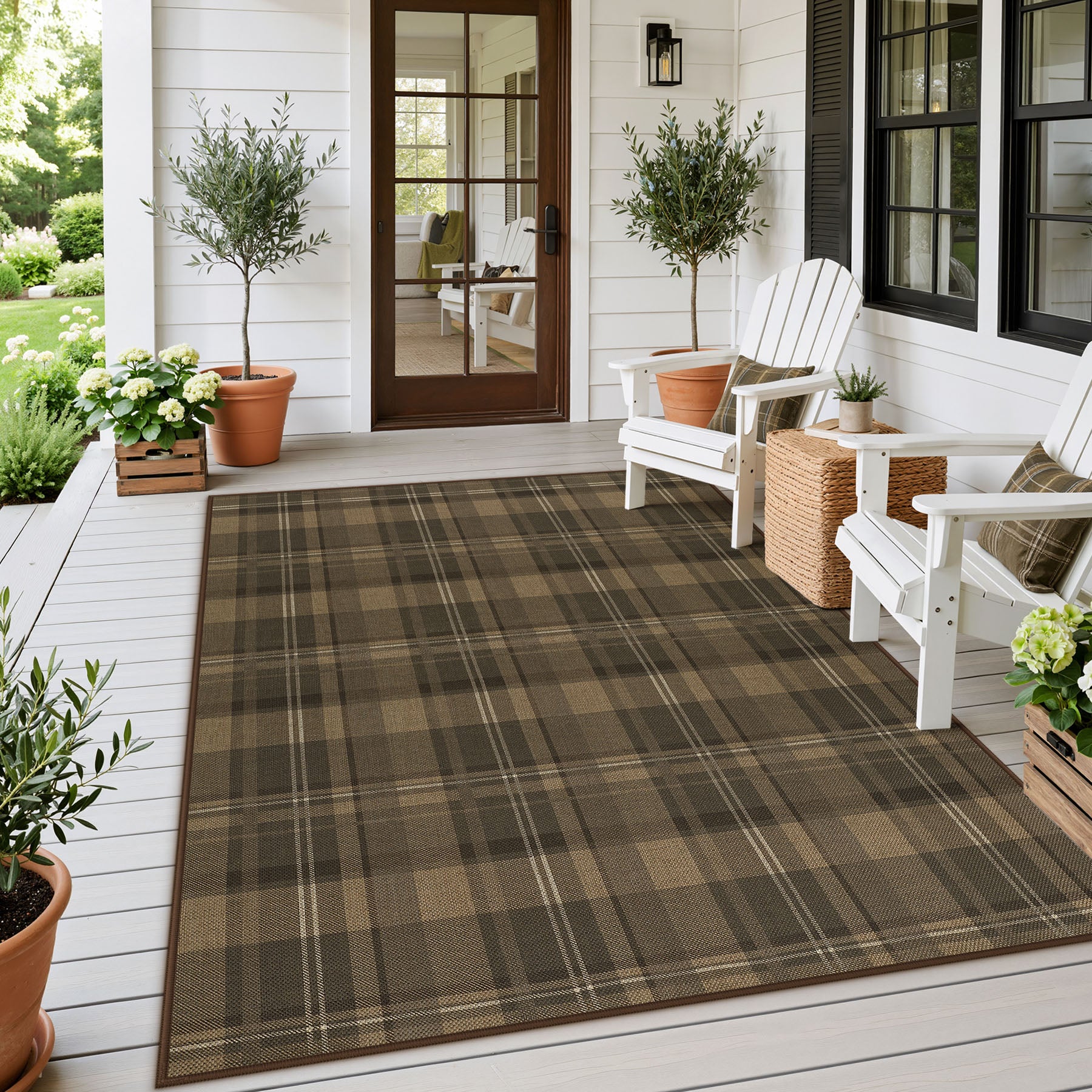3x5/5x7 Plaid Easy Jute Washable Area Rug, Farmhouse Non-Slip Indoor Carpet for Porch Living Bedroom, Oeko-Tex Certified