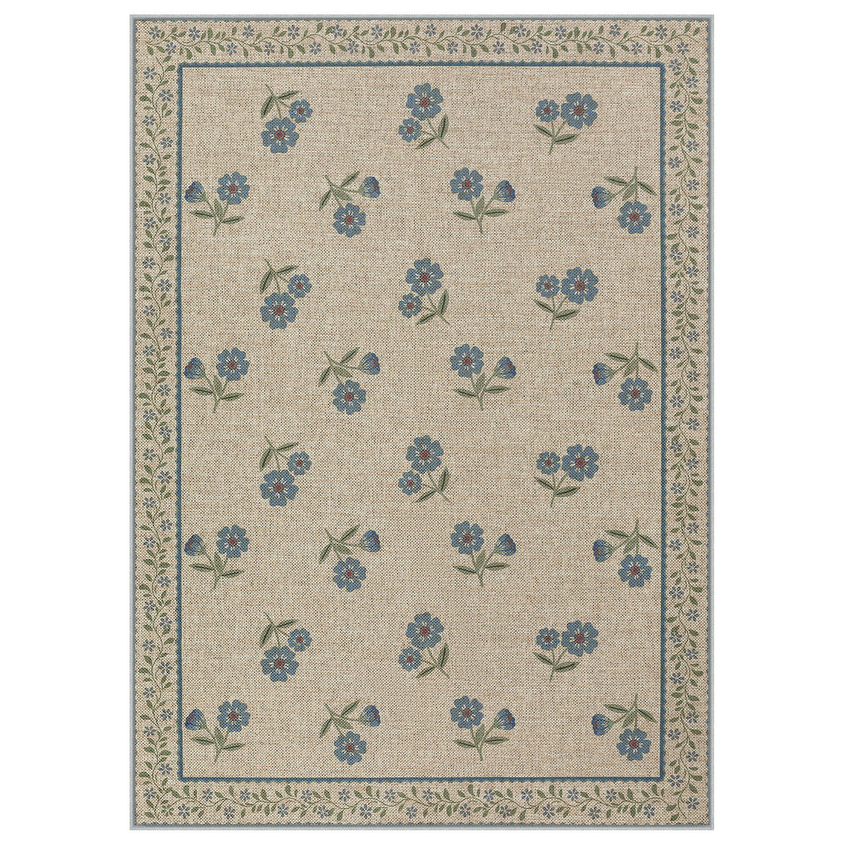 Farmhouse Floral Easy Jute Rug Washable Indoor Outdoor Low-Pile Area Rug