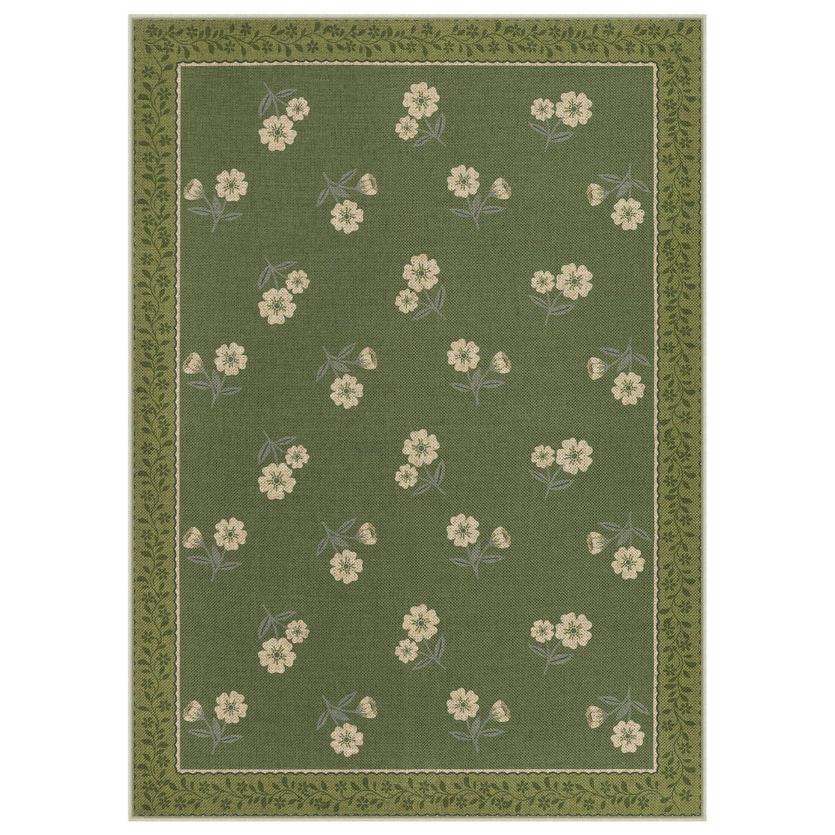 Farmhouse Floral Easy Jute Rug Washable Indoor Outdoor Low-Pile Area Rug
