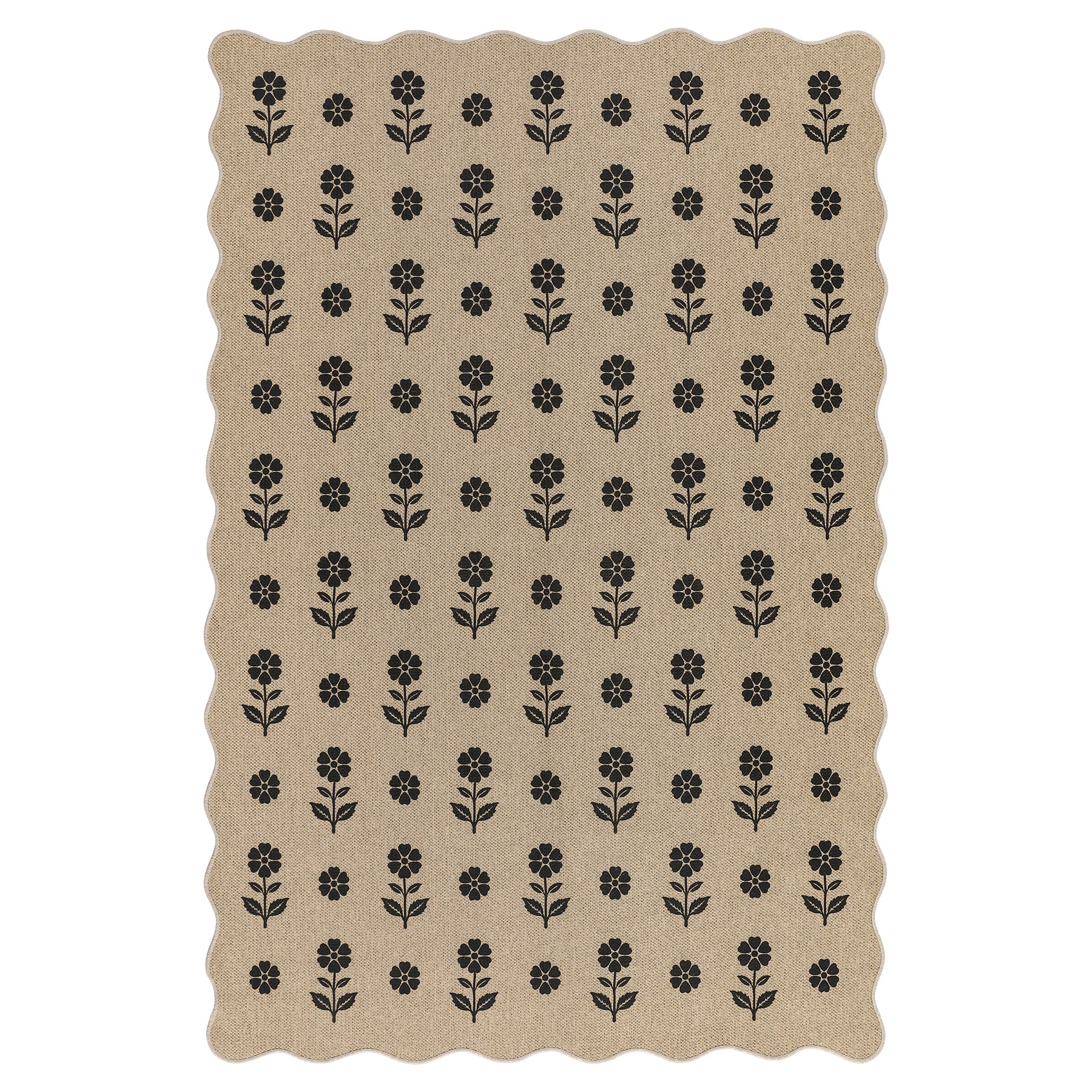 2x6/3x5 Floral Easy Jute Hallway Runner Rug, Scalloped Kitchen Runner Rug Non Skid Washable Indoor Carpet, Oeko-Tex Certified